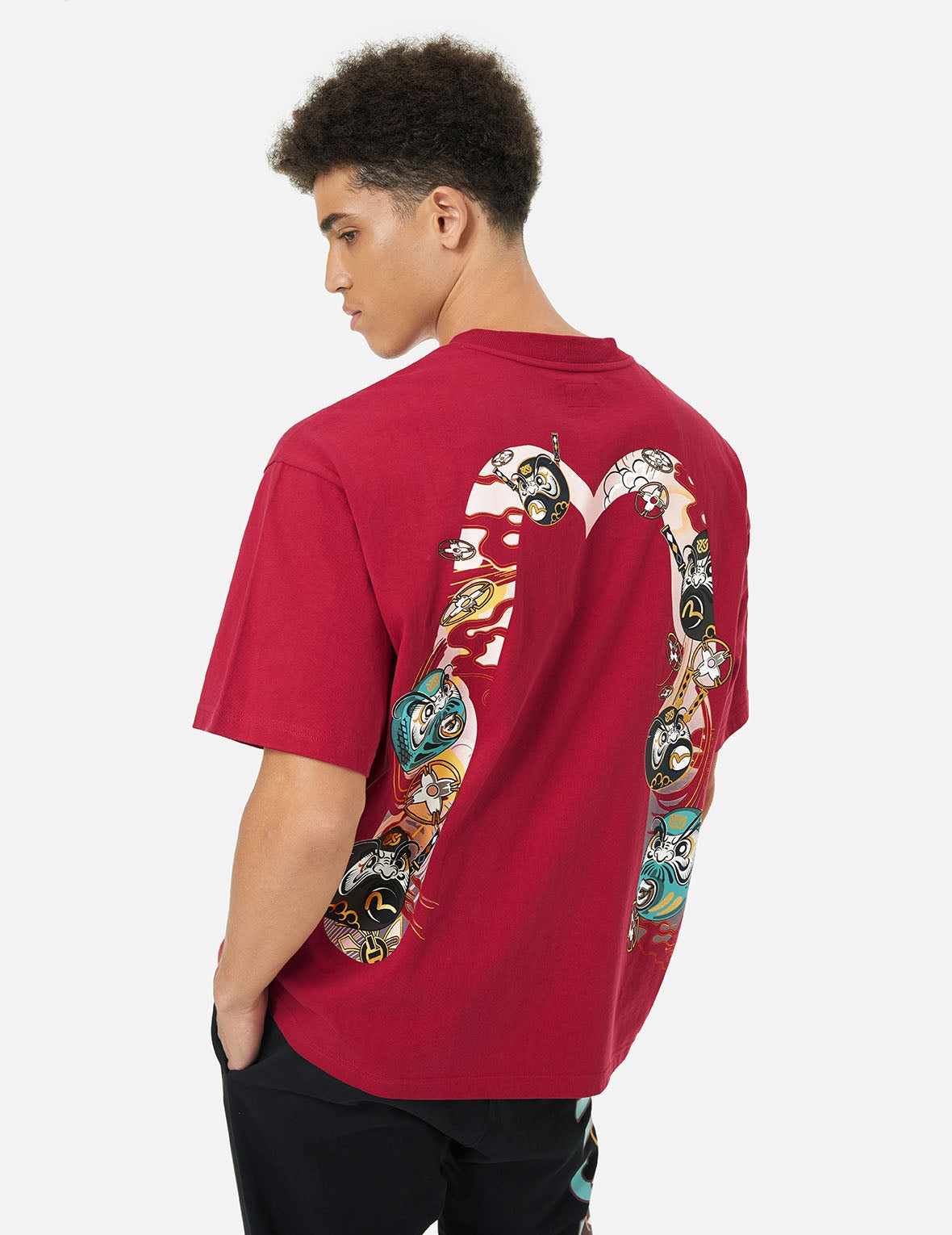 Logo and Ninja Daruma Daicock Print Loose Fit T-shirt - 4