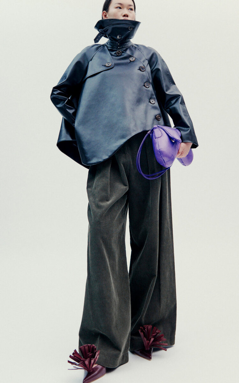 A.W.A.K.E. MODE Short Flared Vegan Leather Trench Jacket black outlook