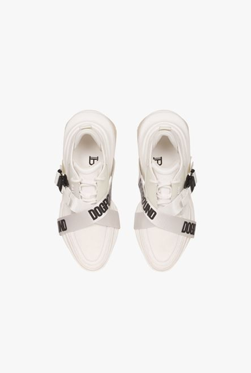 Balmain x Dogpound -White leather and knit B-Bold low-top sneakers with straps 4