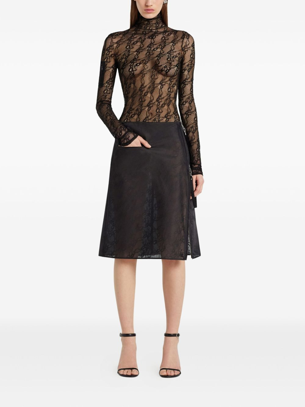 lace-panel high-neck top - 2