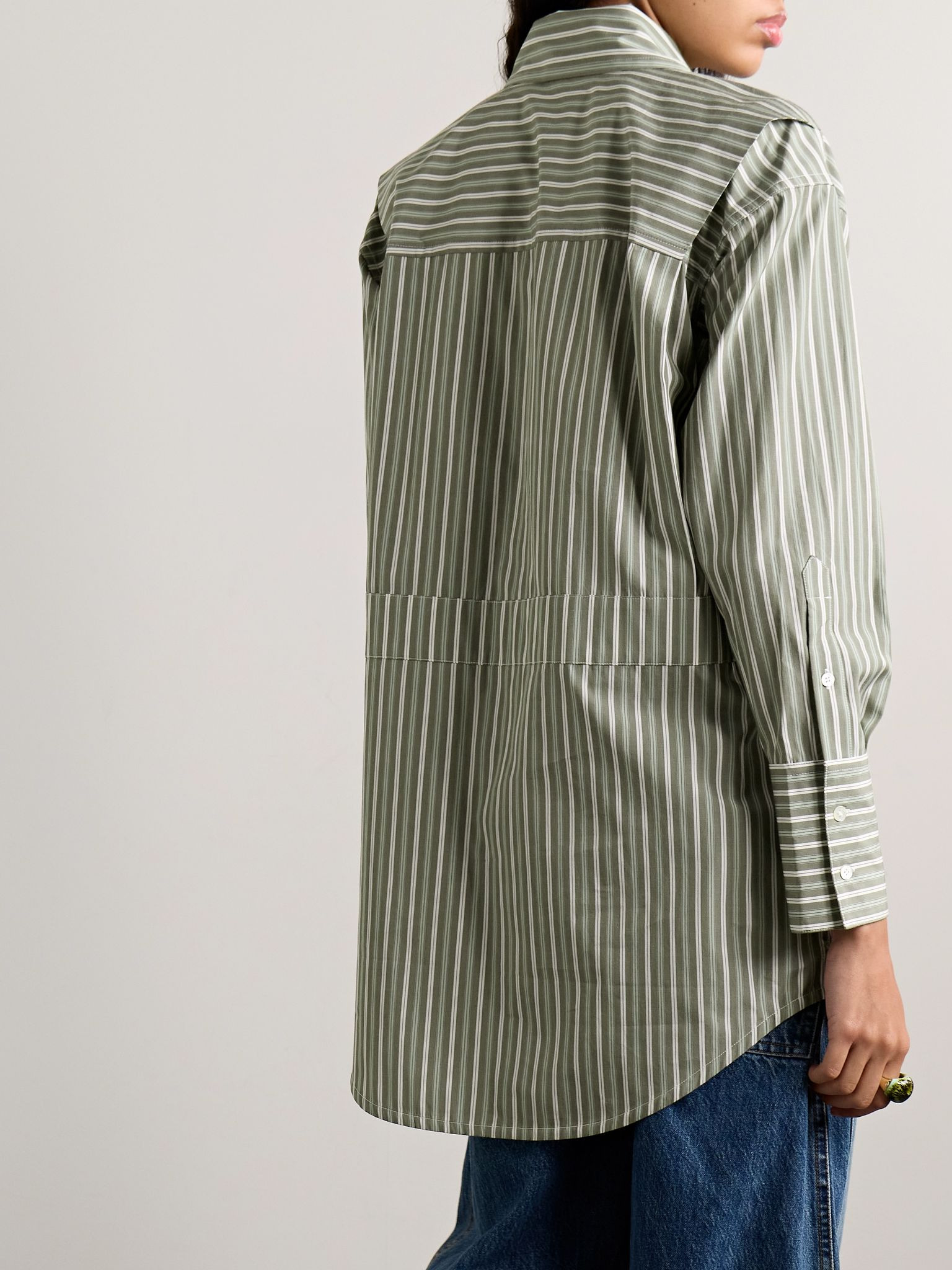 Oversized striped cotton-poplin shirt Green - 4