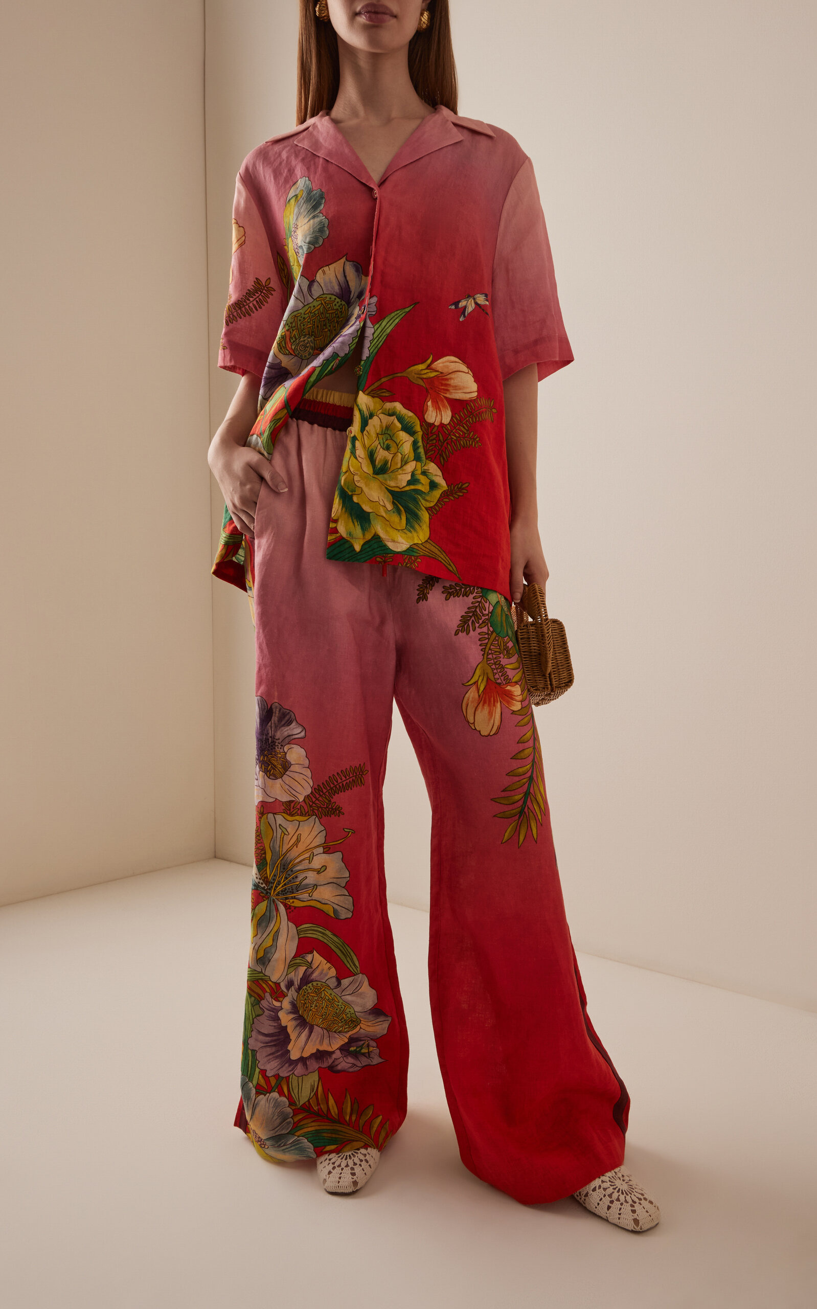 Inez Ombré Linen Wide-Leg Pants pink - 2