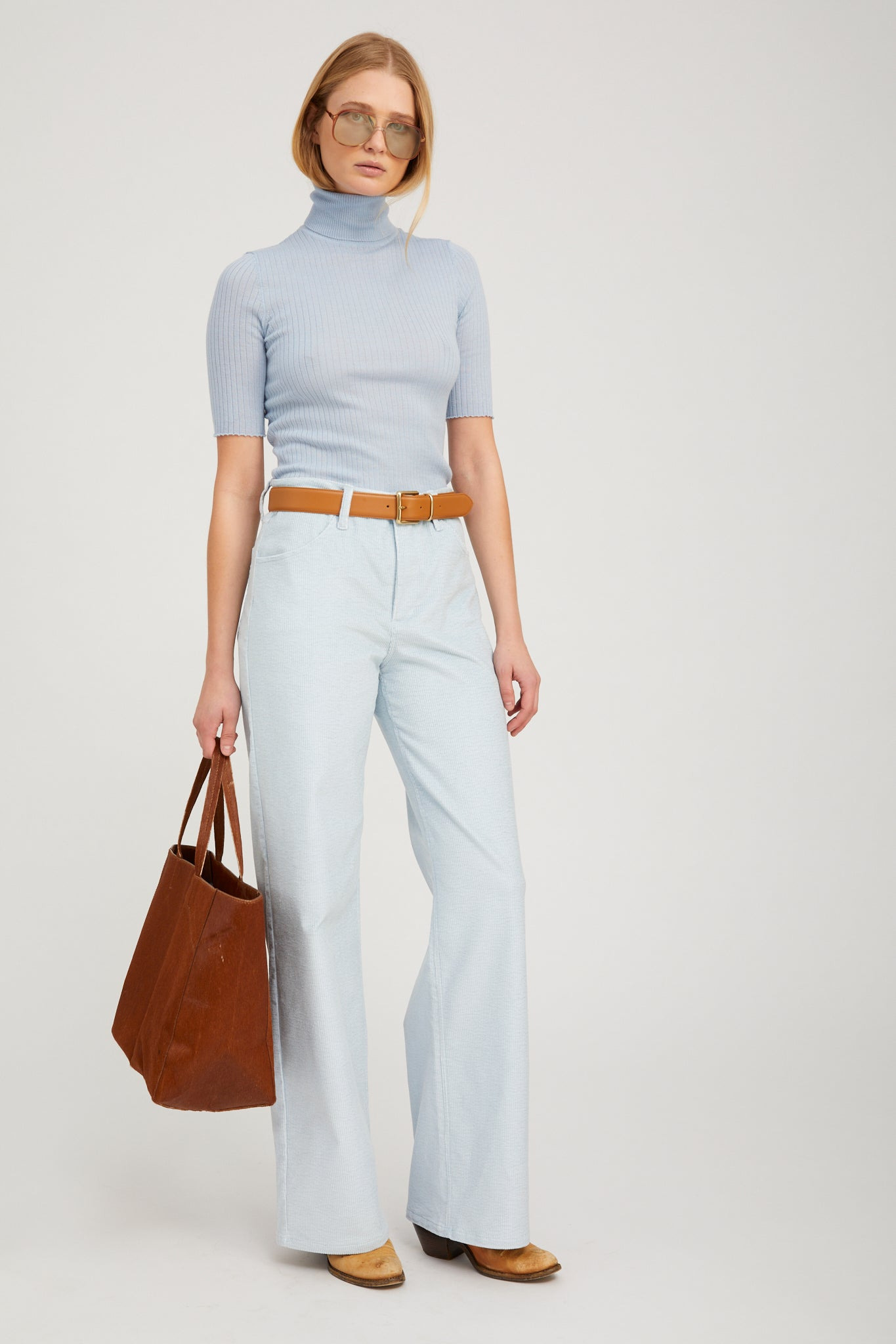 BABY BLUE CORDUROY WIDE LEG TROUSERS - 3