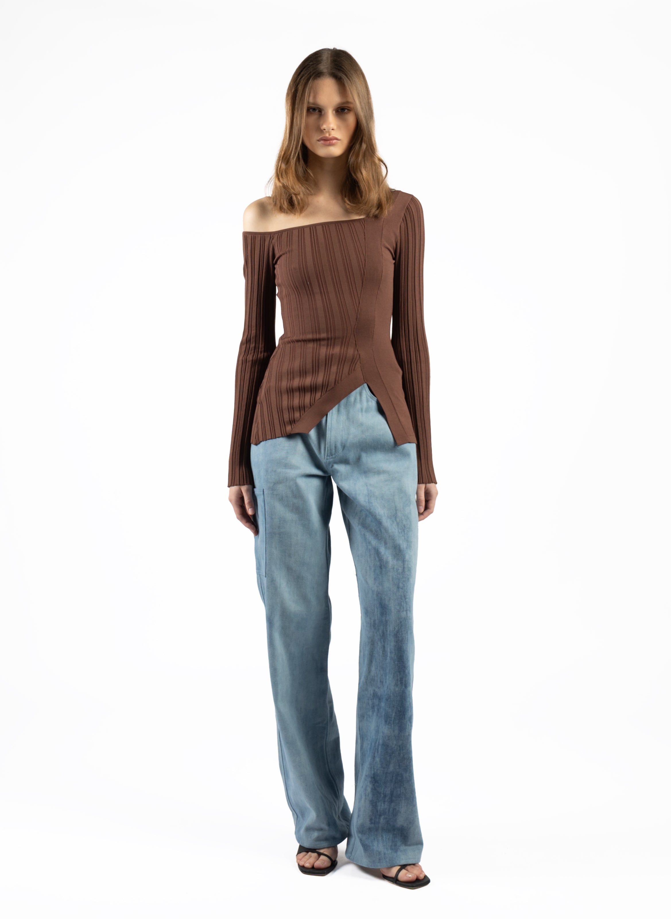 Asymmetric Fitted Jumper Brown - 1