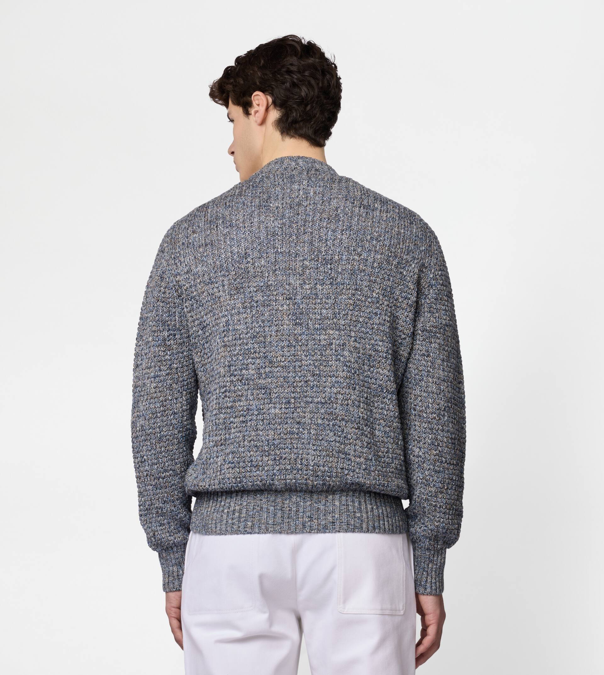 LINEN BLEND MOULINÉ PULLOVER - BLUE - 4