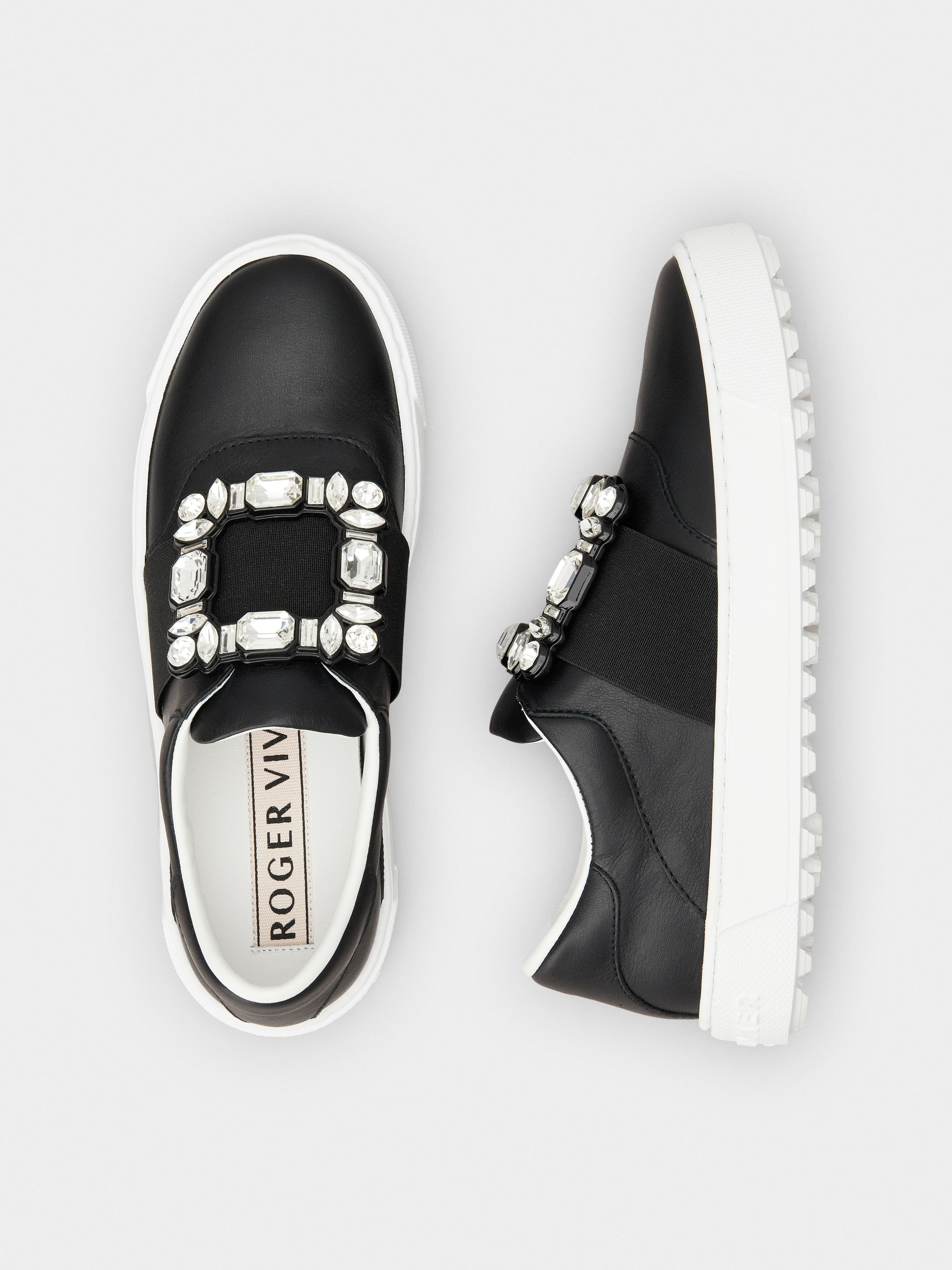 Roger Vivier Very Vivier Strass Buckle Sneakers in Leather