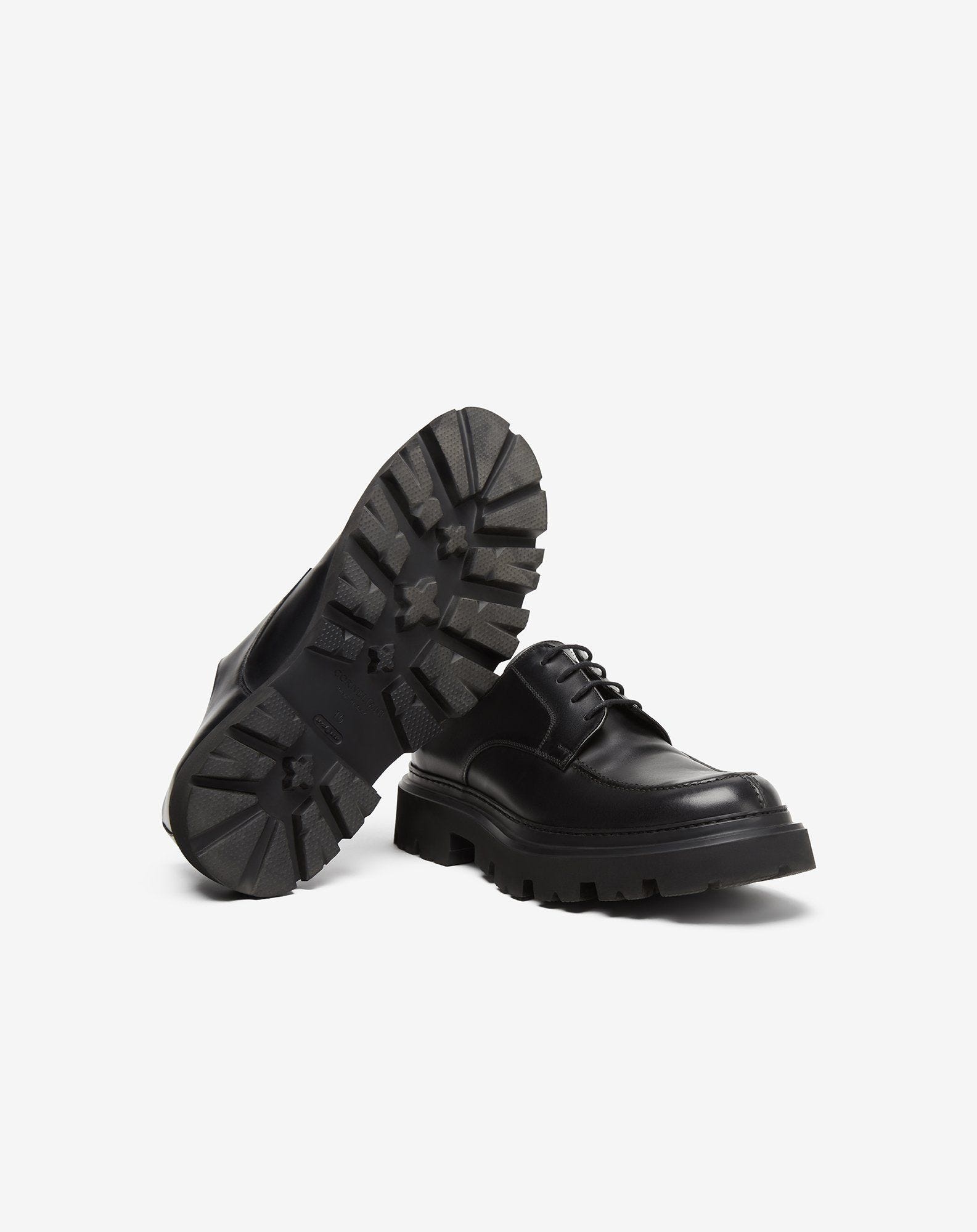 Black Norwegian-stitched derby shoe in aged calfskin - 4