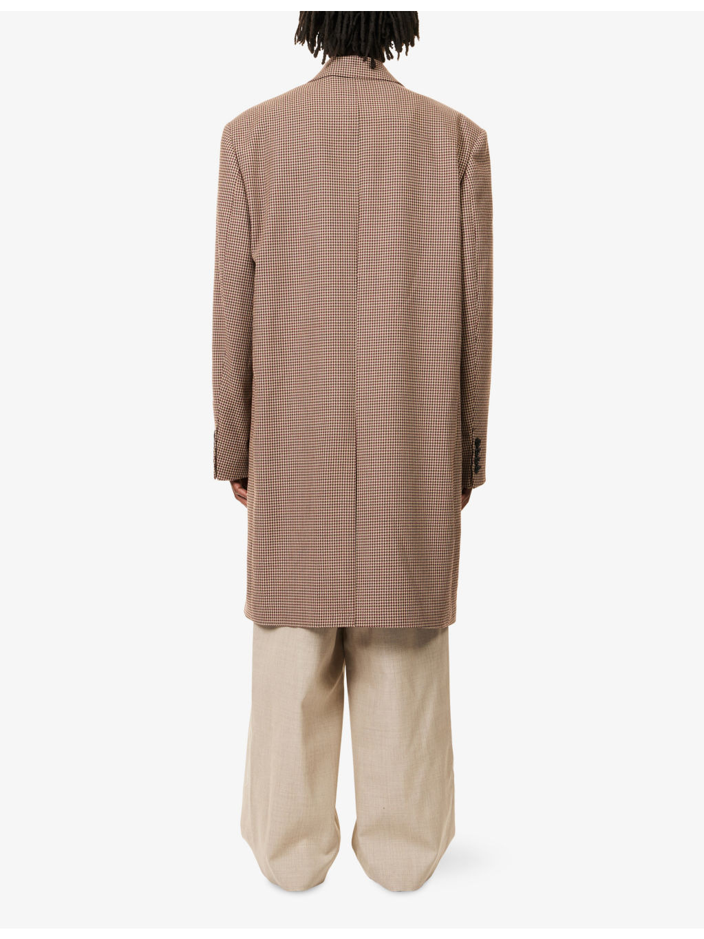 Houndstooth Notched-Lapel Wool Coat - 4