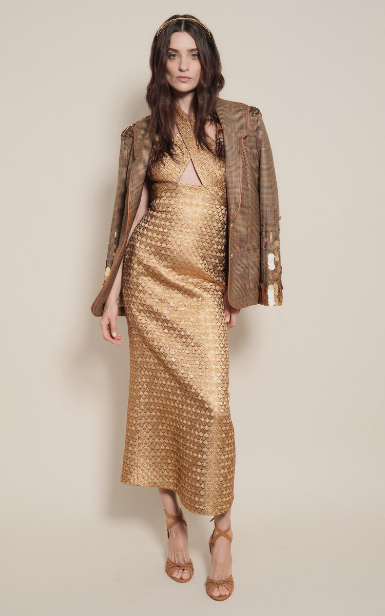 Jacquard Elegant Expedition Midi Dress gold - 2