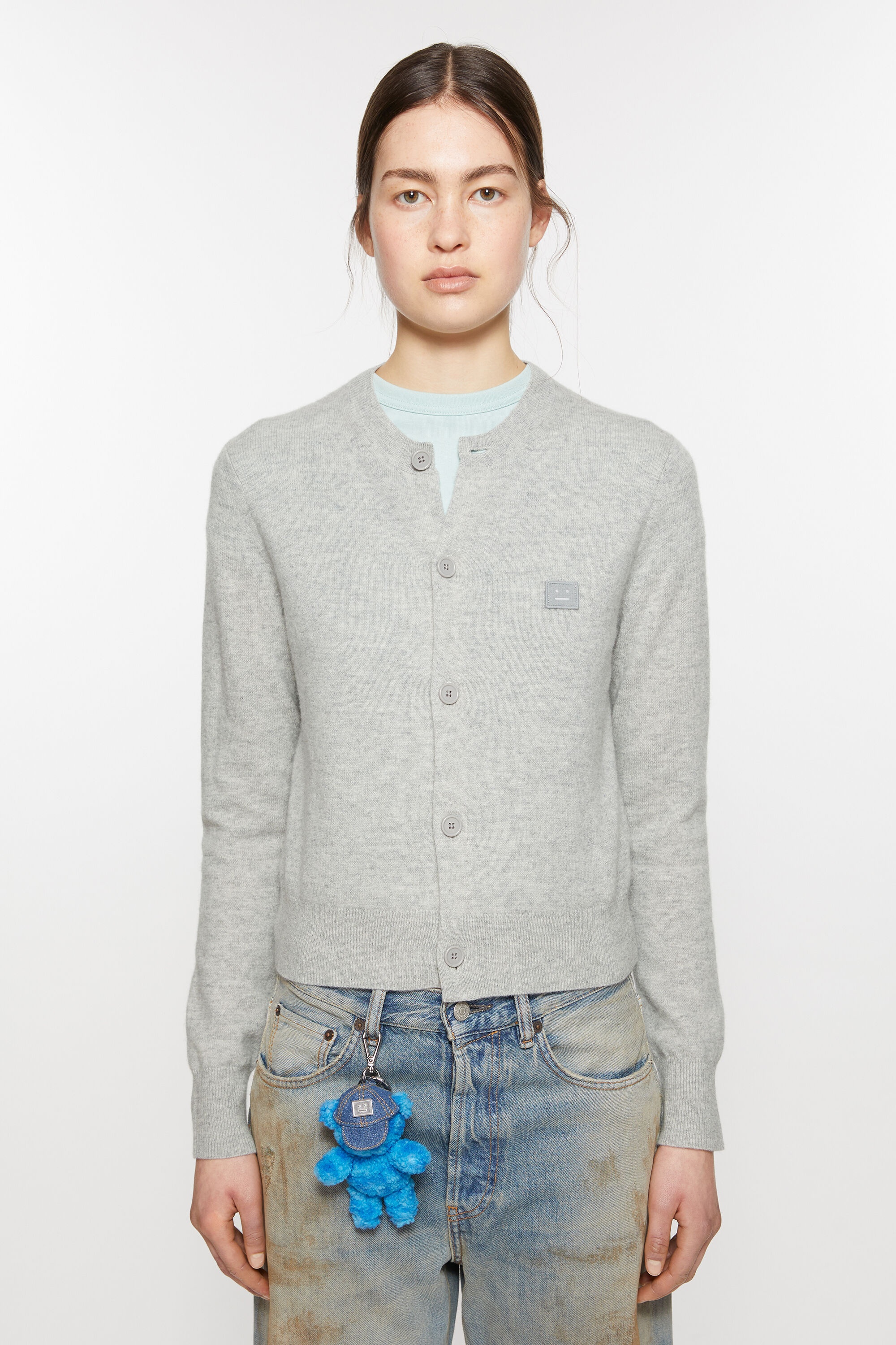 Crew neck cardigan - Light Grey Melange - 2