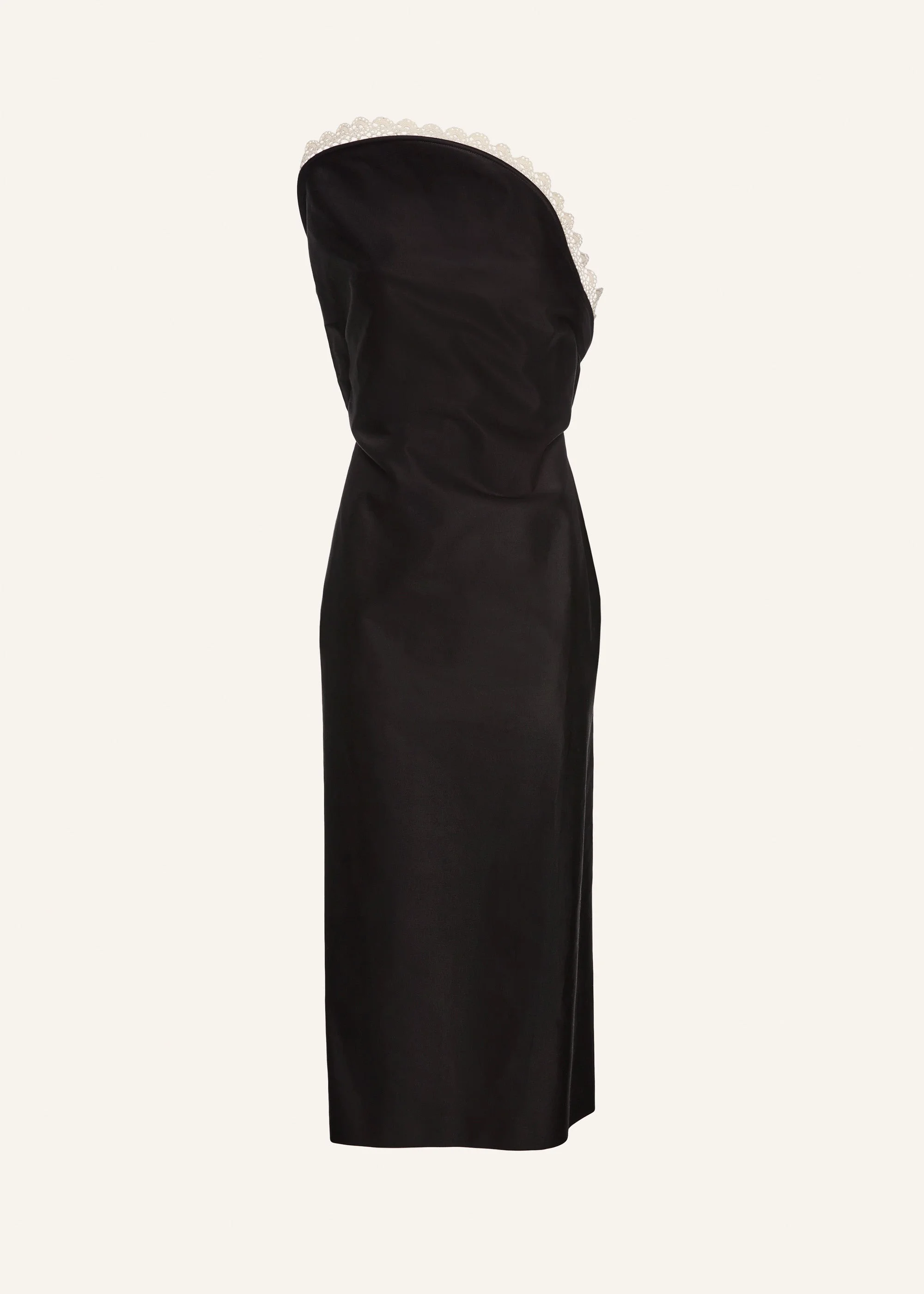 Lace trim sculptural midi dress in black - 1