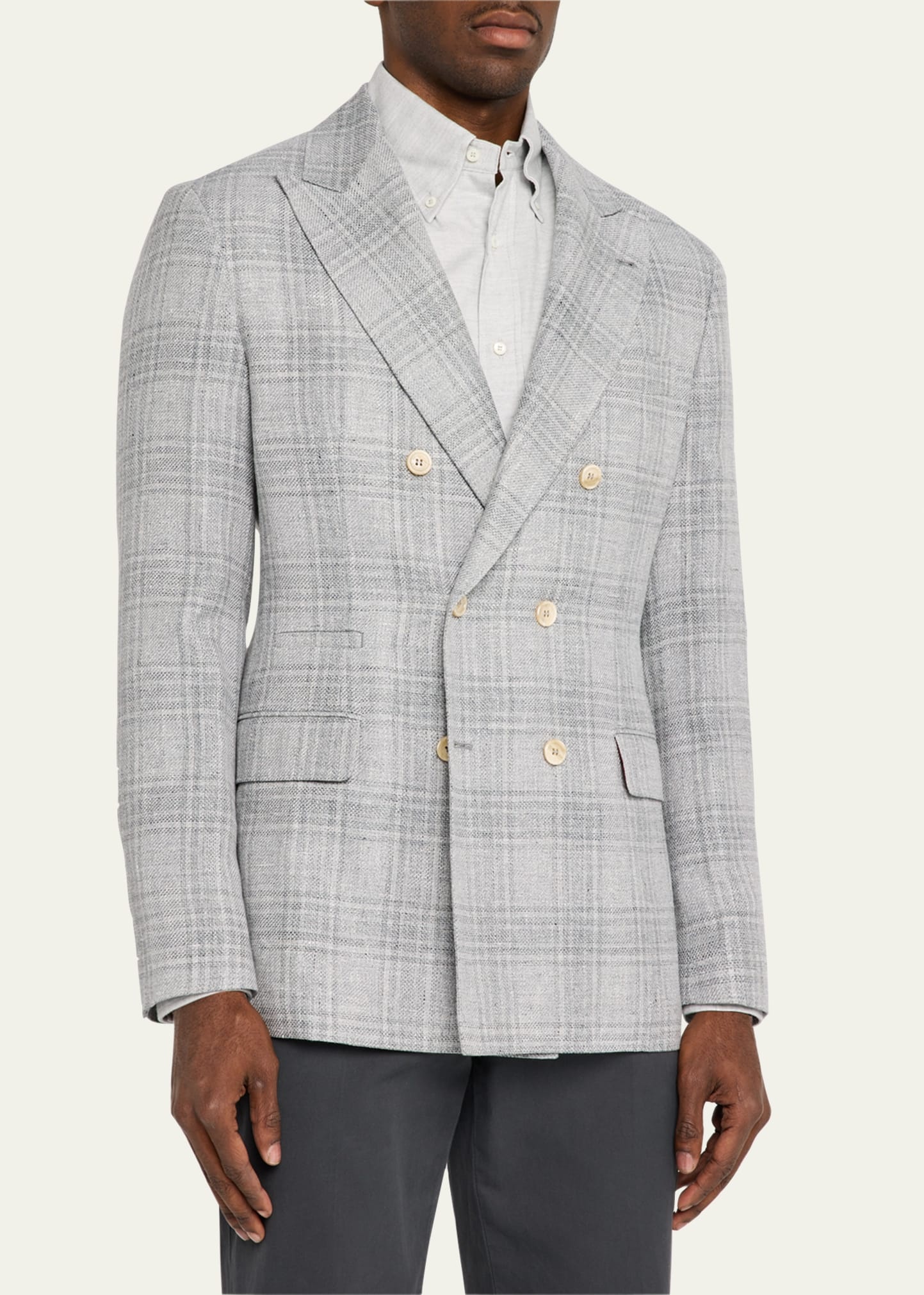 ジャケット Brunello Cucinelli Double-Breasted Jacket In Viscose Blend BRUNELLO CUCINELLI Double-breasted cotton-blend blazer | THE