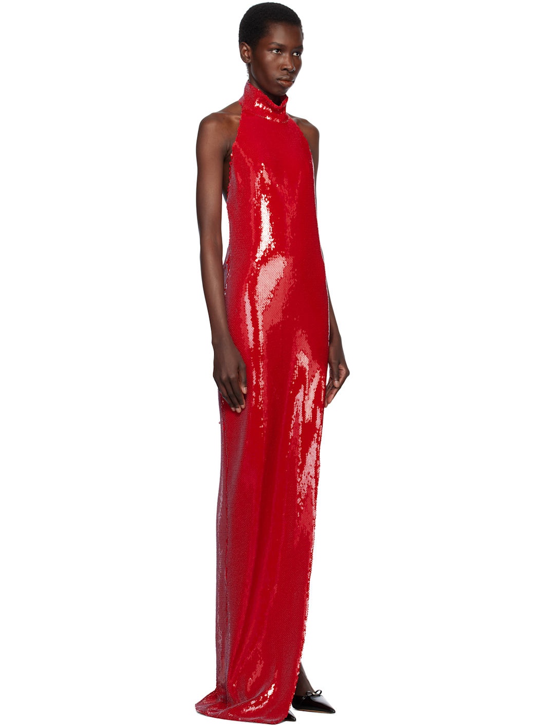 Red Long Sequin Halterneck Maxi Dress - 2