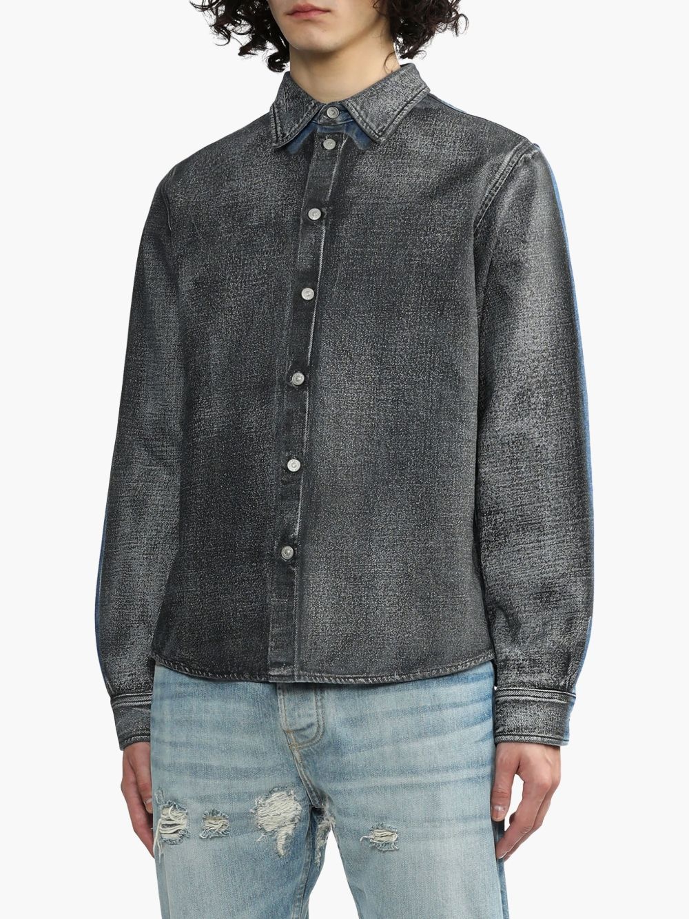 distressed panelled denim shirt - 4