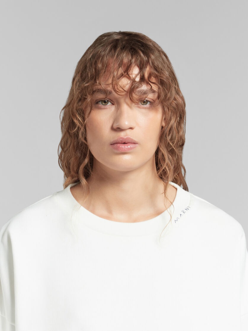 WHITE BIO COTTON SWEATSHIRT WITH DRAWSTRING HEM - 4
