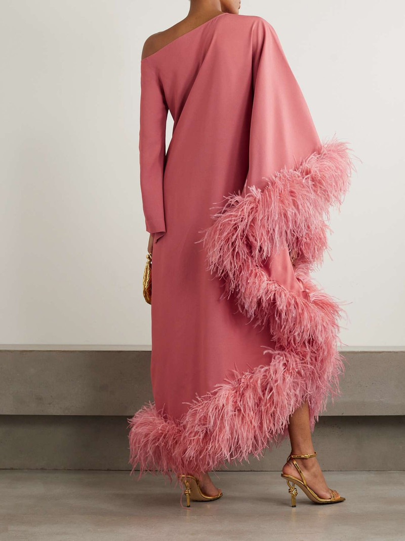 Ubud one-shoulder feather-trimmed crepe gown 3