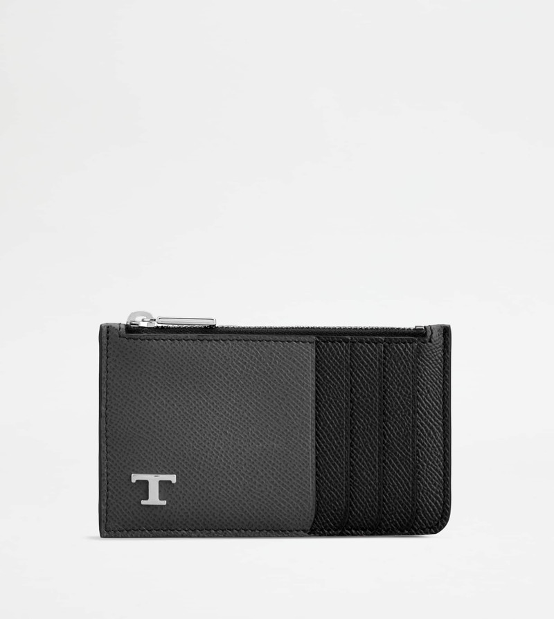 CARD HOLDER IN LEATHER - GREY, BLACK 1