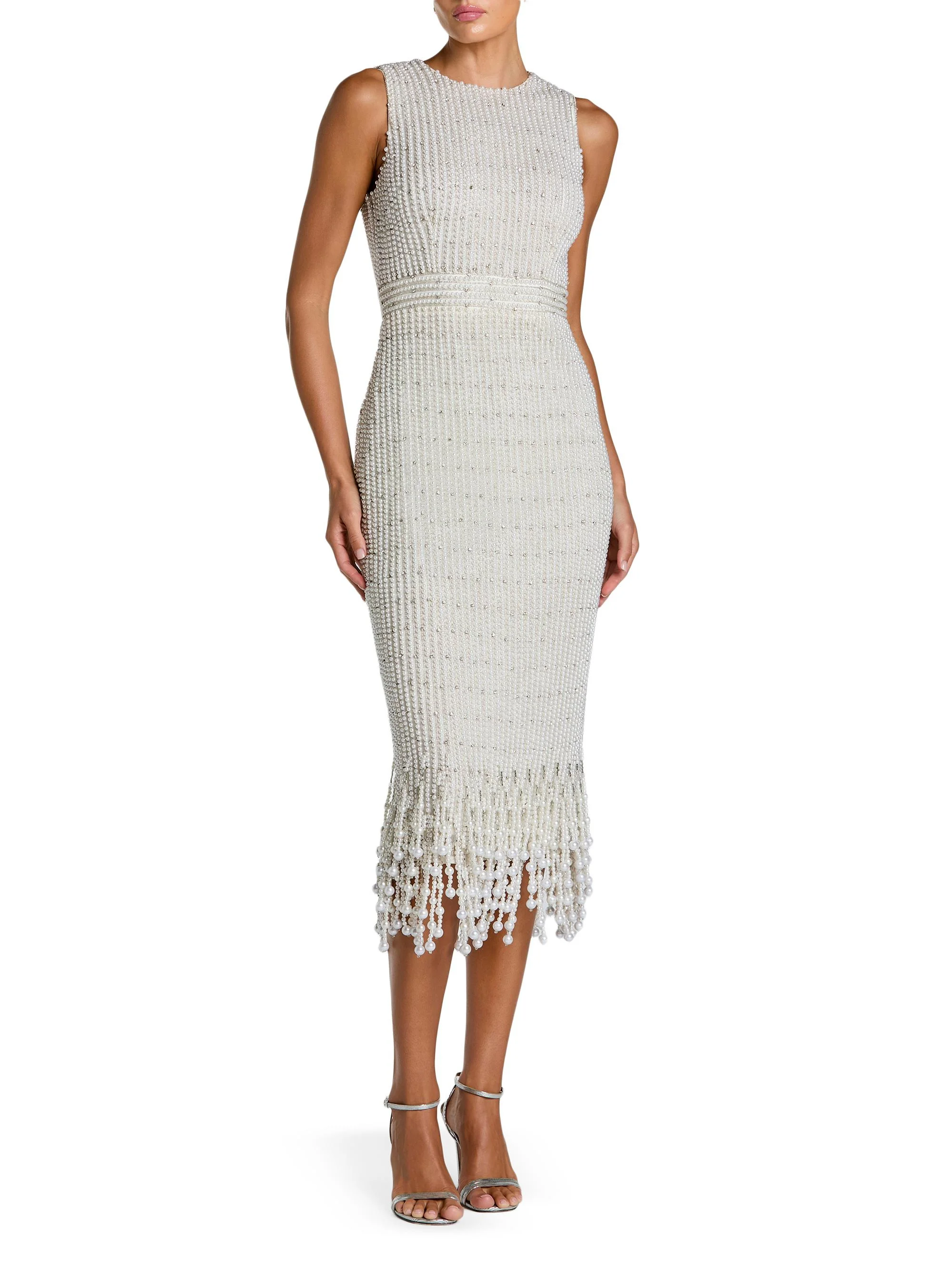 Women's Beaded Imitation-Pearl Midi-Dress - Ivory - 1