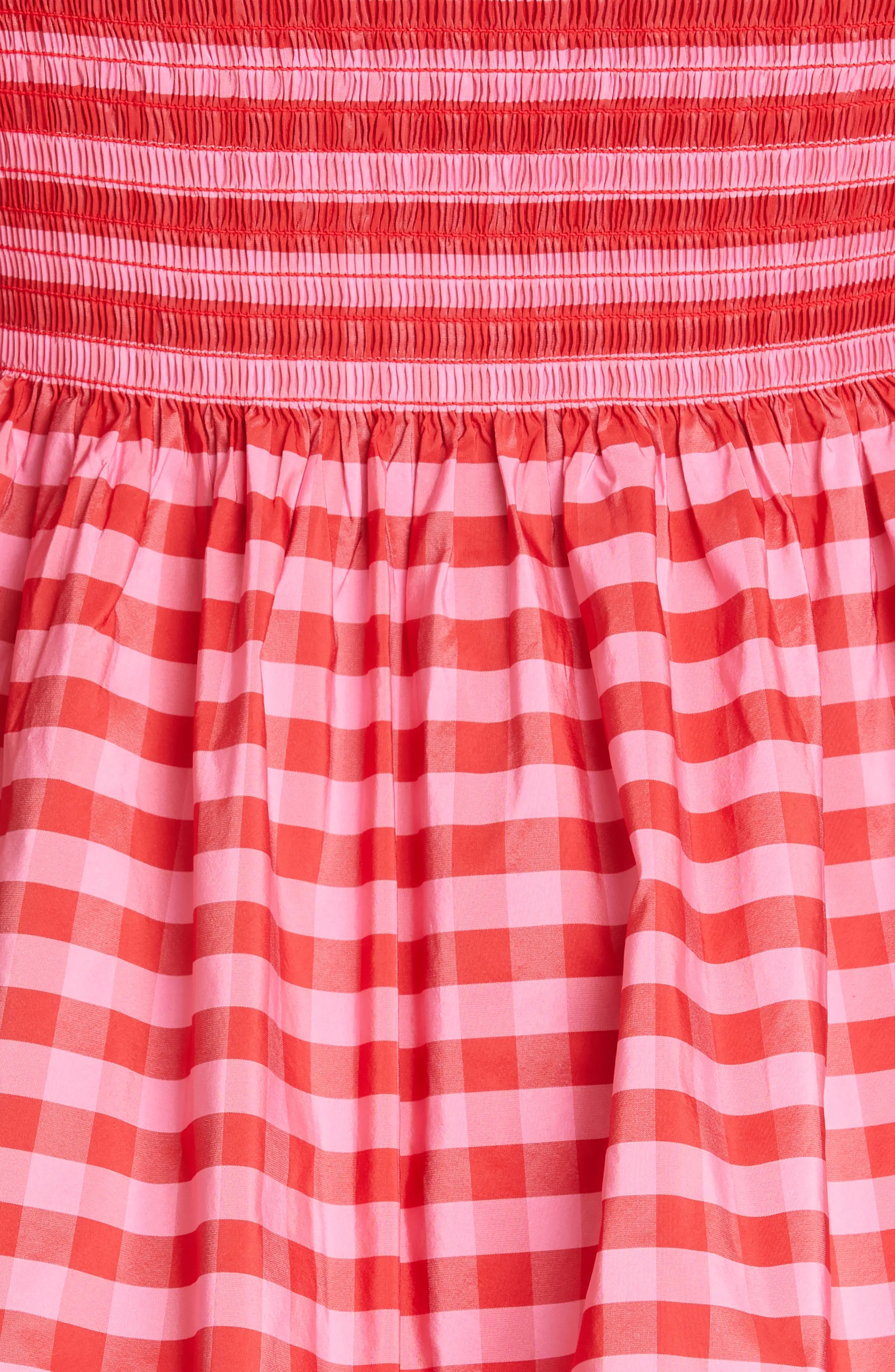 Women's Axel Gingham Smocked Taffeta Top in Pink/Red - 6