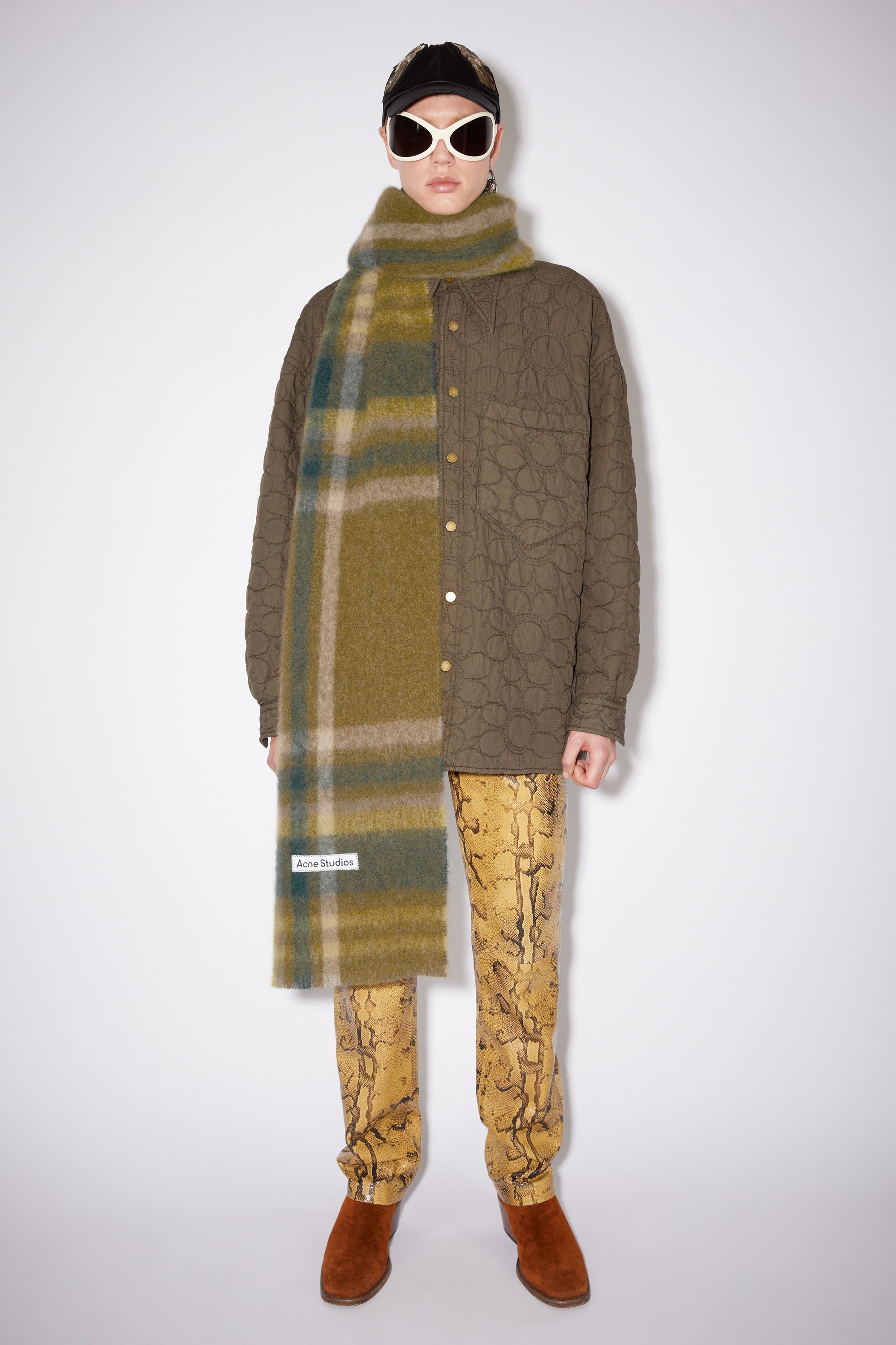 Checked scarf - Khaki green/forest green - 3