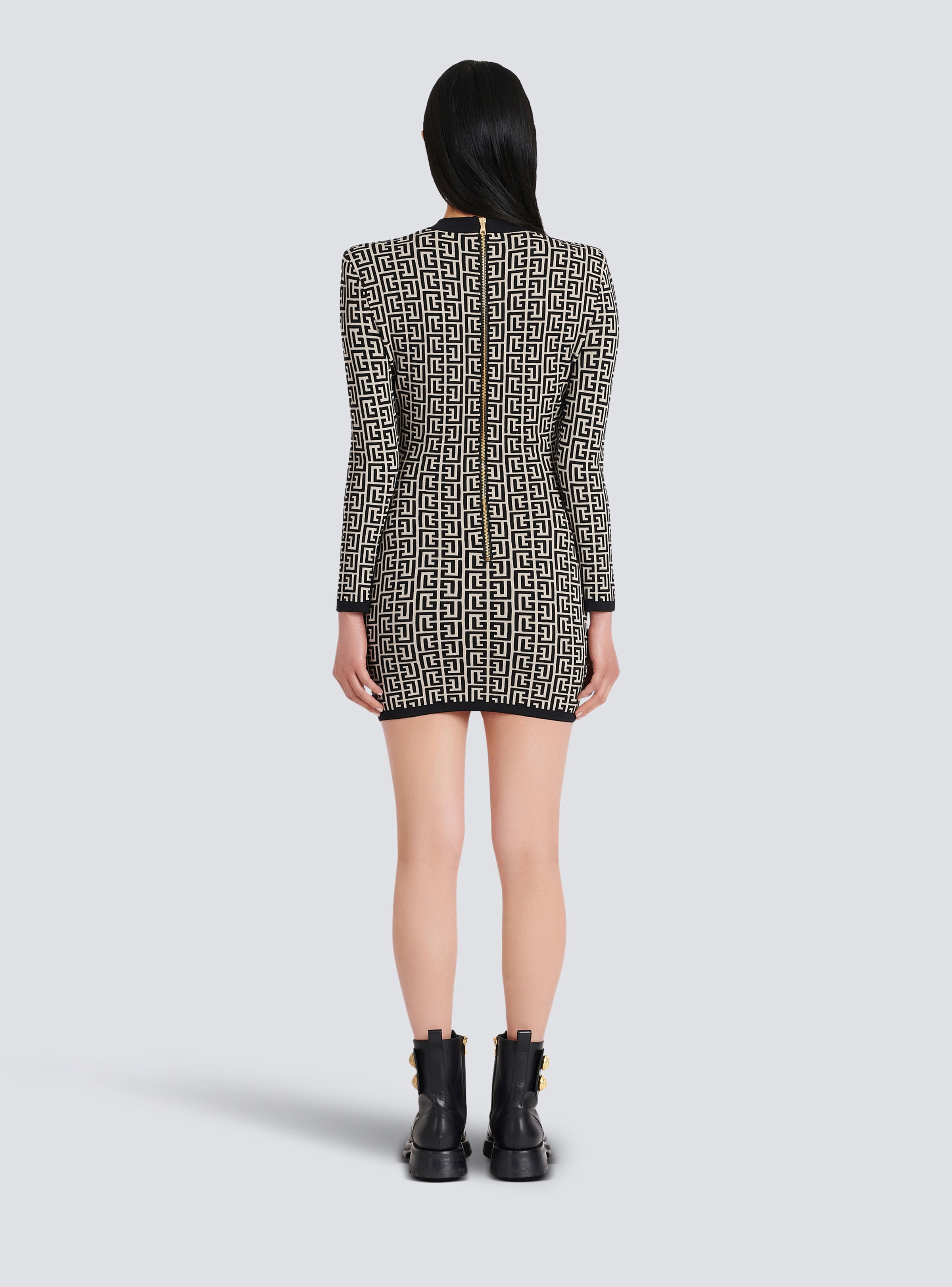 Short bicolor jacquard dress with Balmain monogram - 3