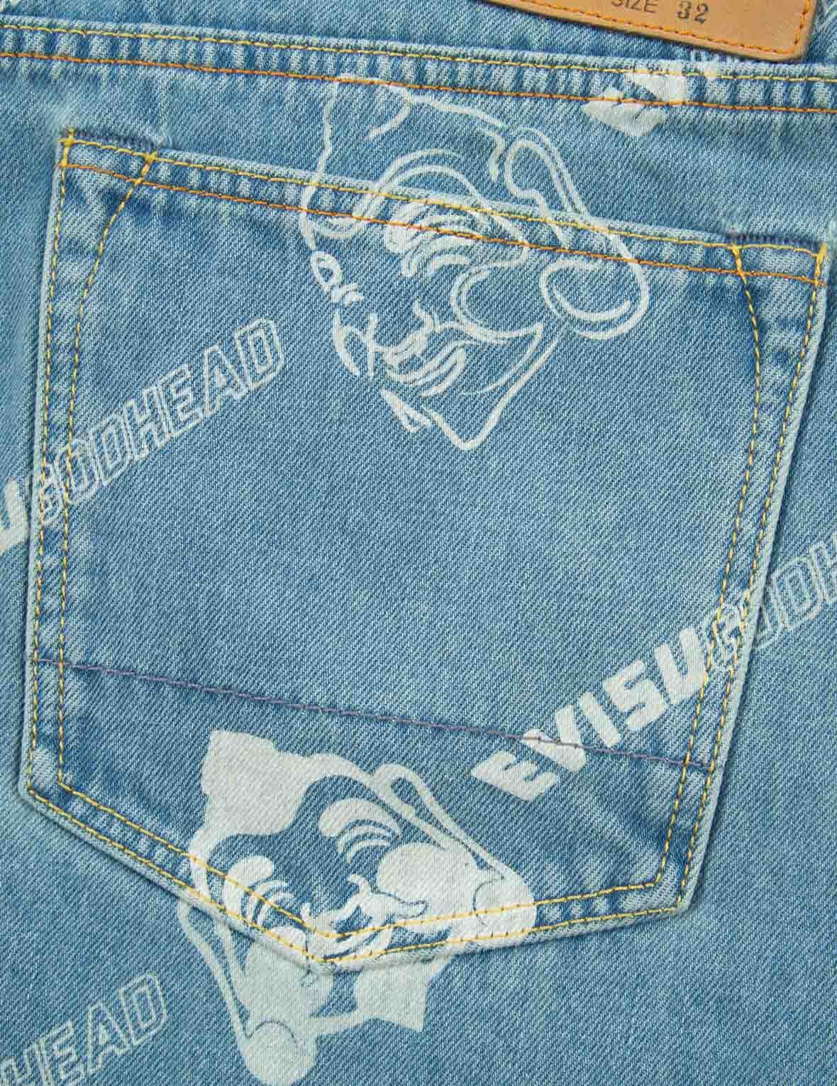 ALLOVER GODHEAD DISCHARGE PRINT DENIM SHORTS - 11