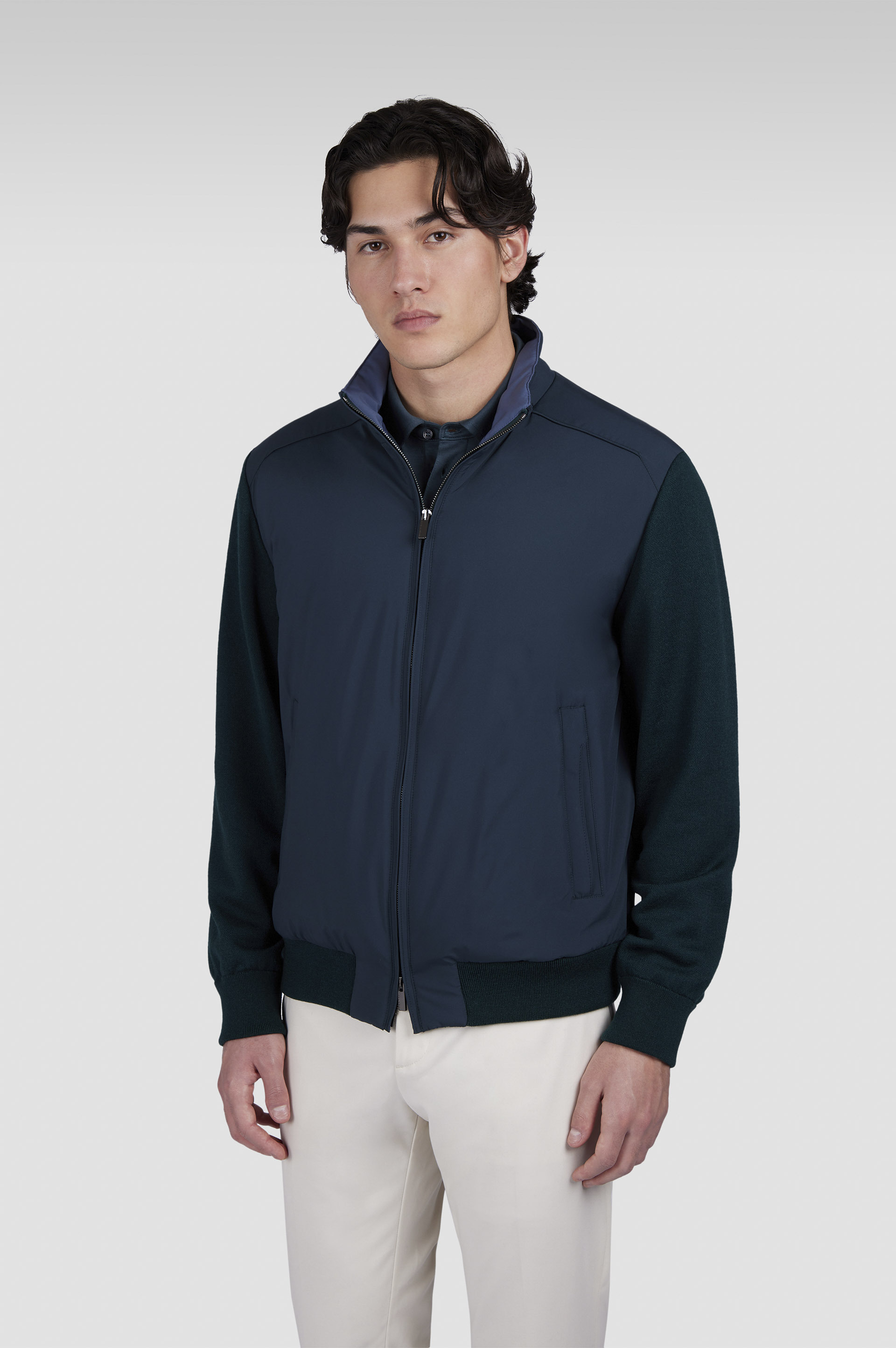 HYBRID ZIP-UP SWEATER IN SOFT COOL TOUCH WOOL AND TYPHOON® PLATINUM - 8
