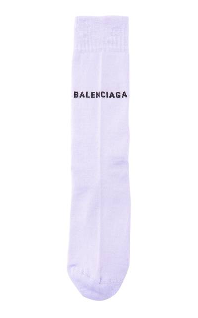 BALENCIAGA Logo-Knit Cotton-Blend Socks purple outlook