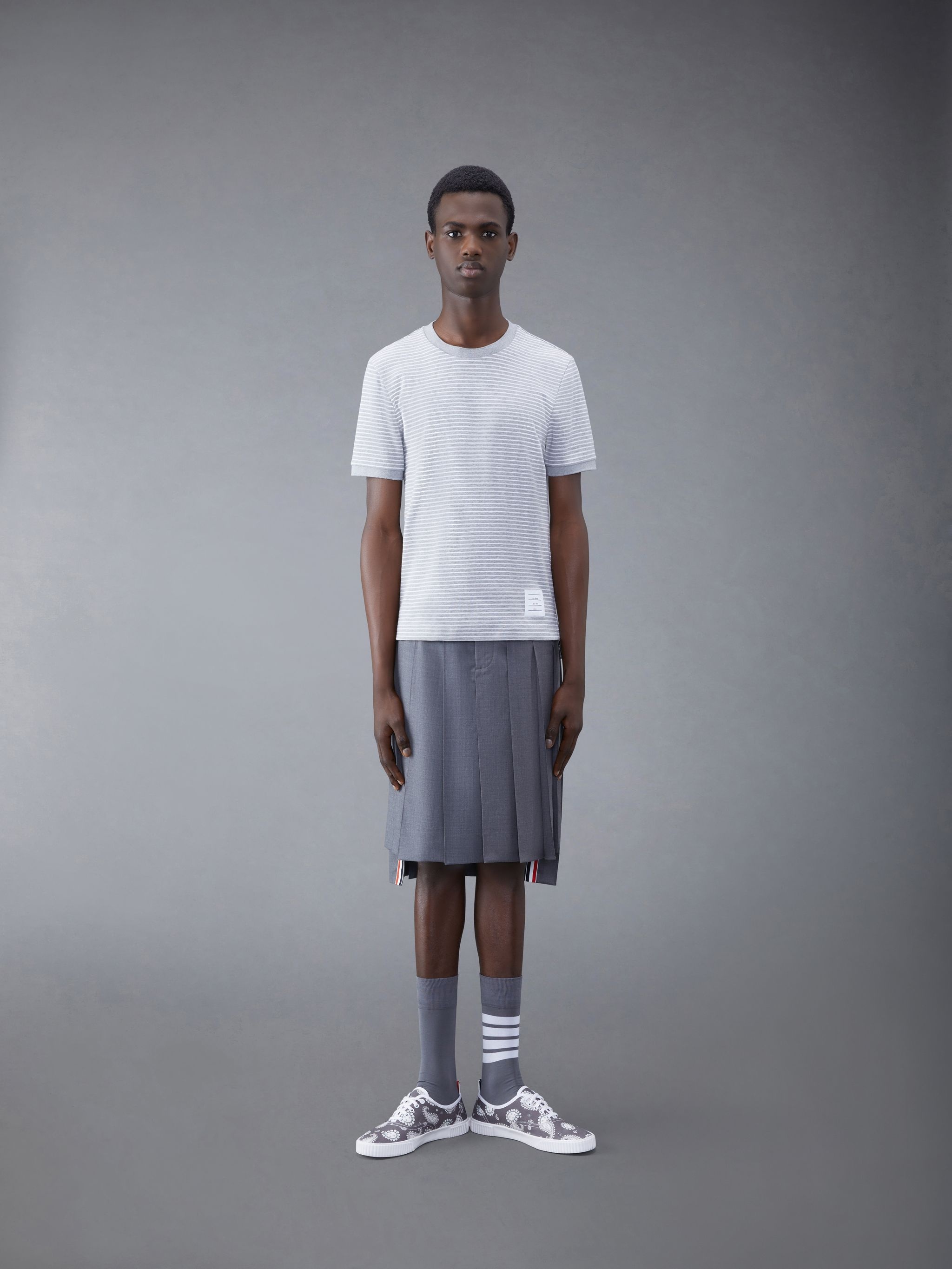 Pinstripe Micro Waffle Rib Cuff Tee - 3