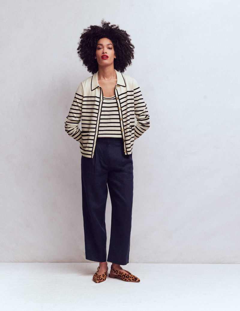 Liz Knitted Collared Cardigan-Ivory/ Navy 5