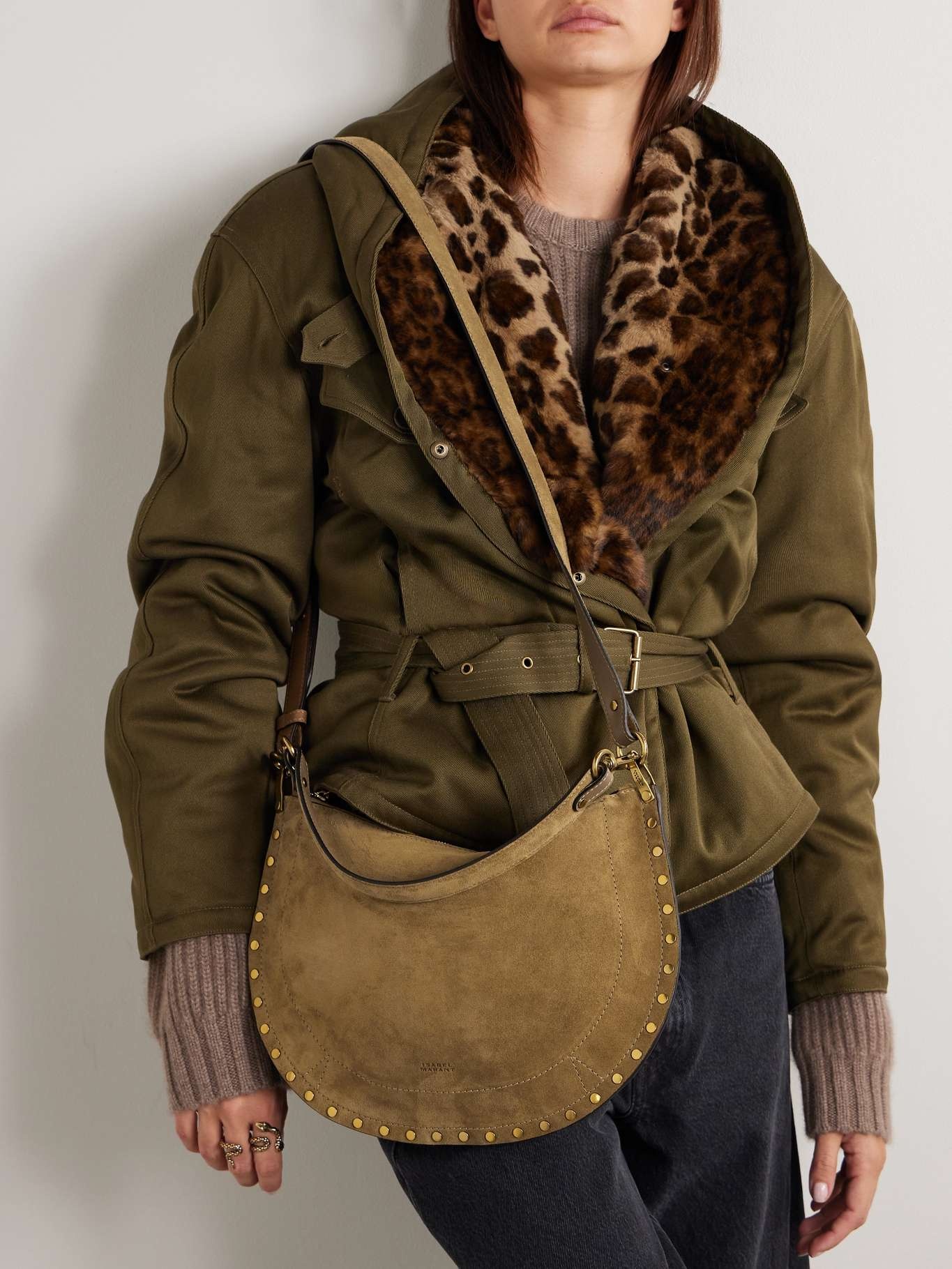 Oskan Soft Zipped suede shoulder bag Taupe - 6
