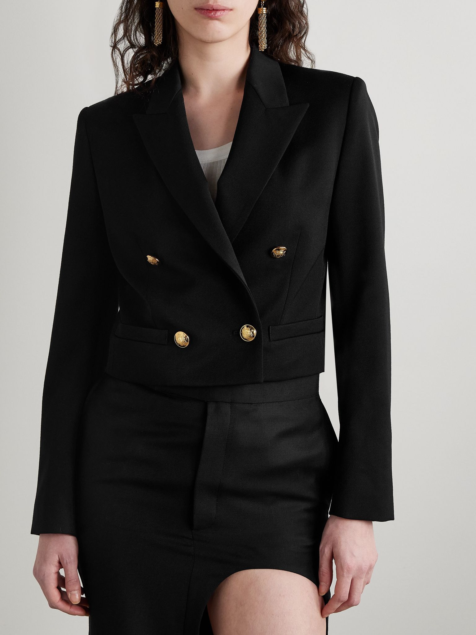 Beauregard cropped double-breasted wool-twill blazer Black - 3