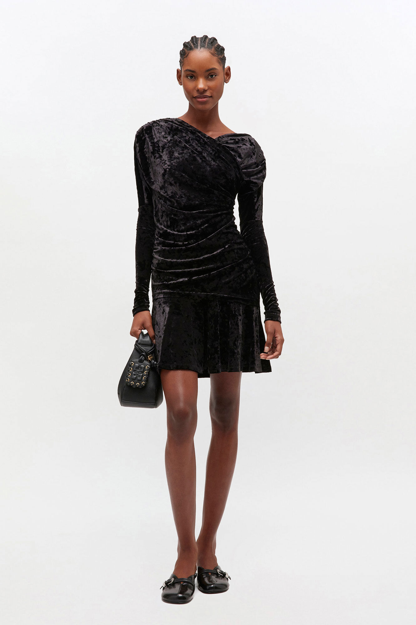 BLACK RUCHED MINI DRESS - 2