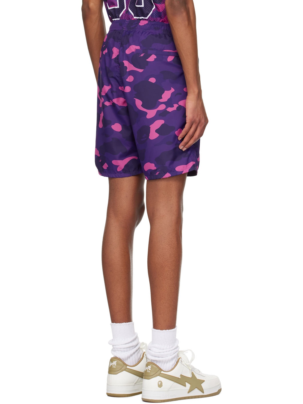 Purple Color Camo Ape Head One Point Swim Shorts - 3
