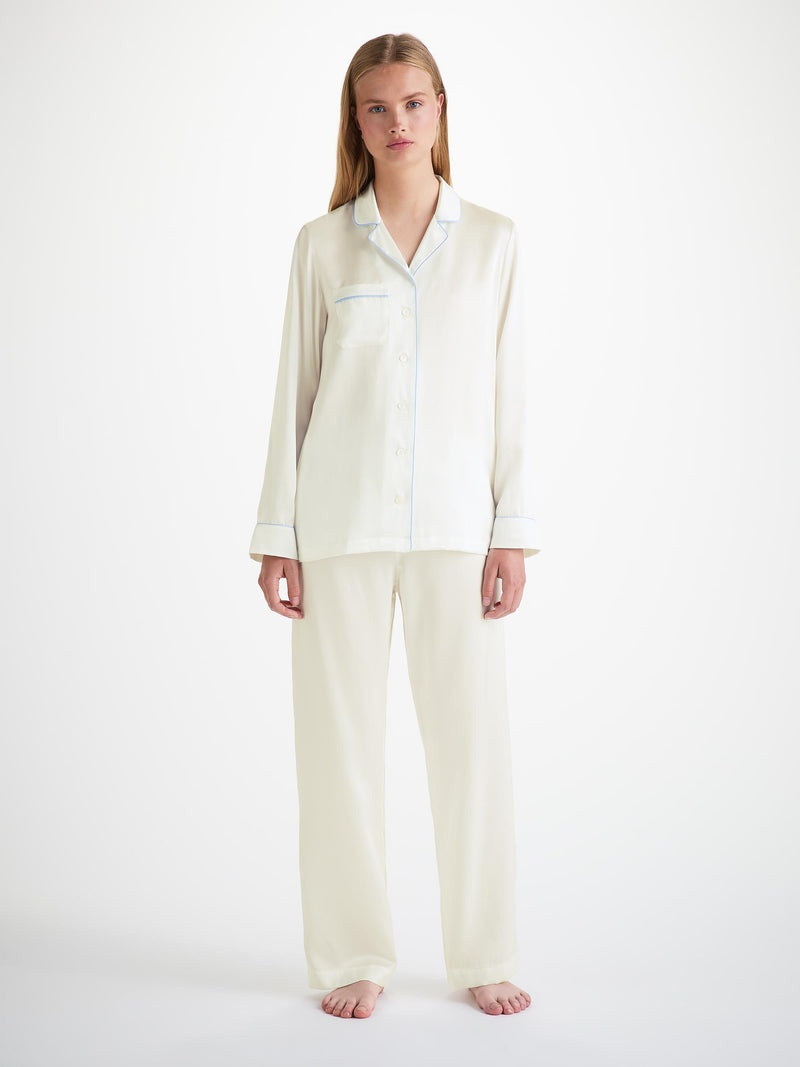 Derek Rose Women's Pajamas Bailey Silk Satin Ivory outlook