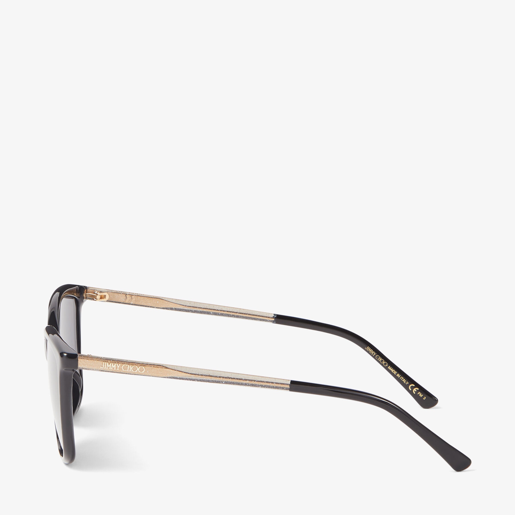 Ba
Black Square-Frame Sunglasses with Glitter Temples - 3