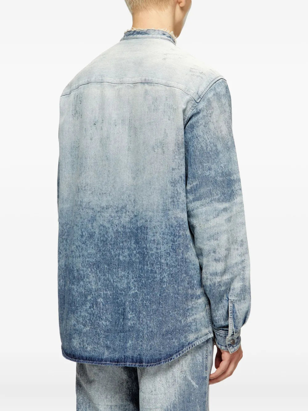 Denim Shirt With Mandarin Collar - 4