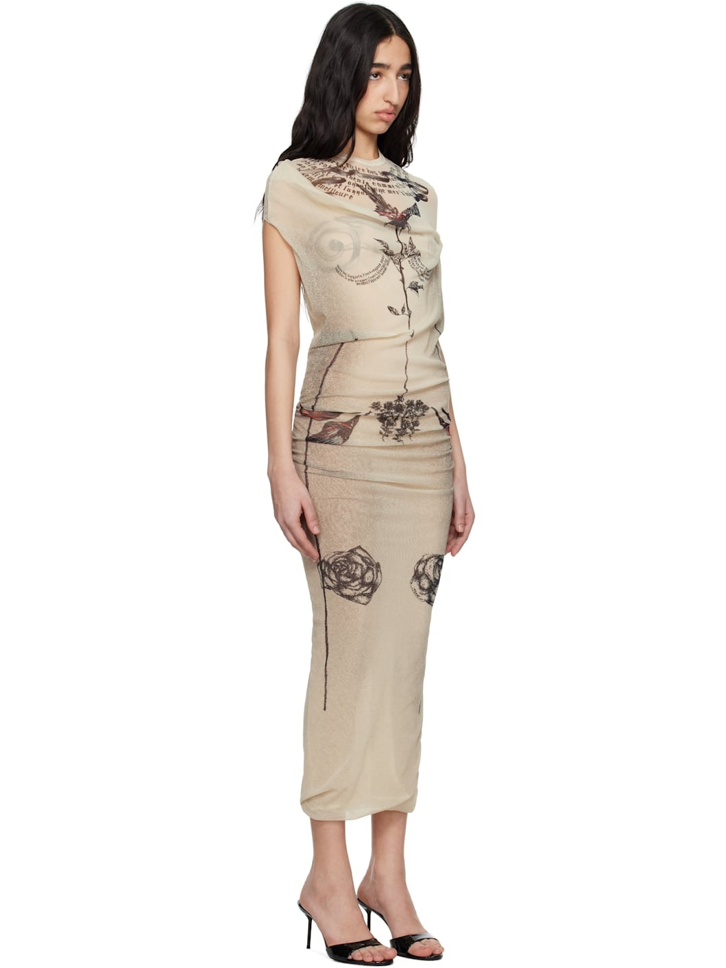 Beige 'The Tattoo Rose and Bird' Maxi Dress - 2