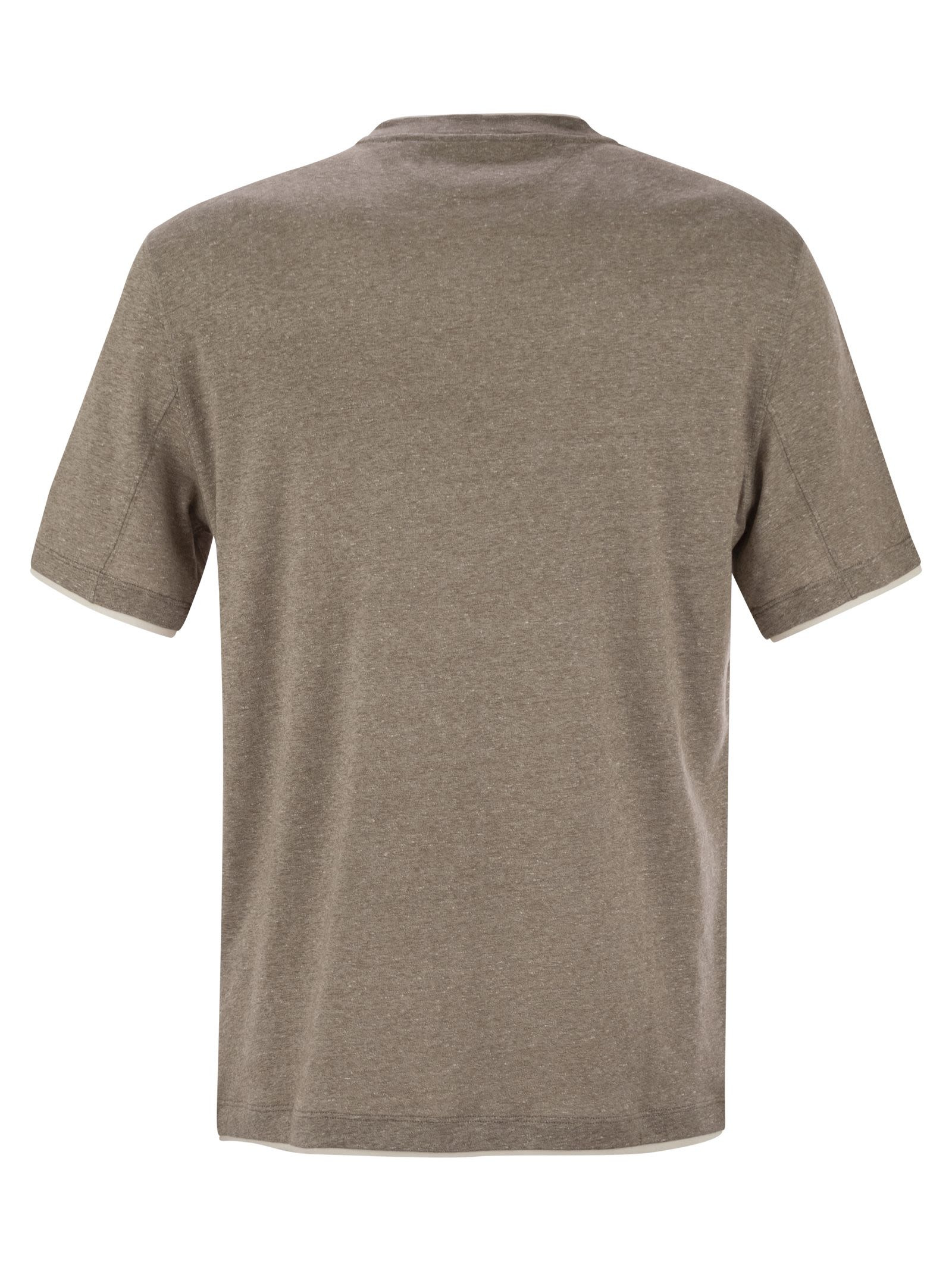 Brunello Cucinelli Men Crew-Neck T-Shirt In Linen And Cotton Jersey With Faux Layering - 2