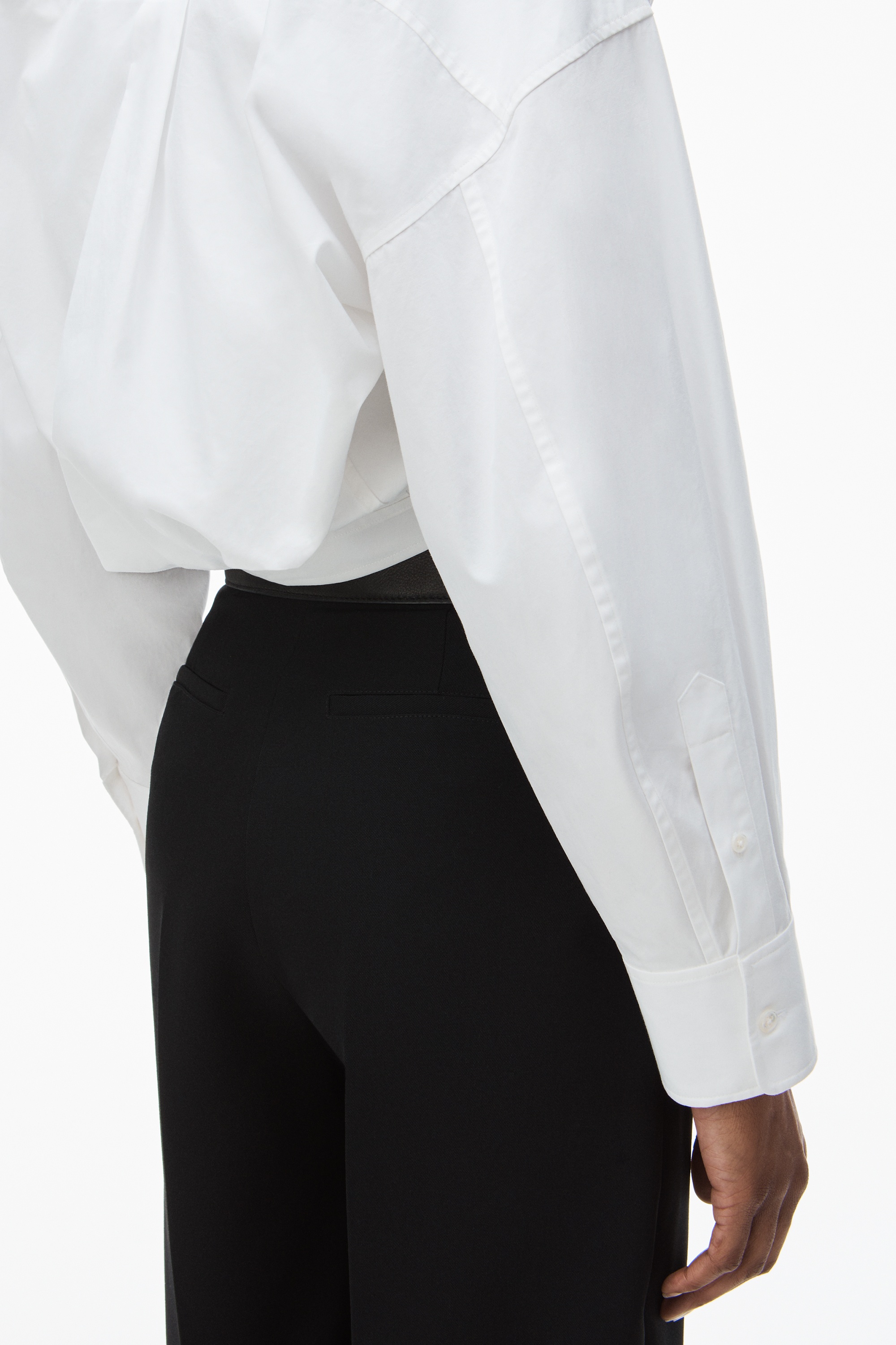 double layered cropped shirt in compact cotton with tie waistband - 5