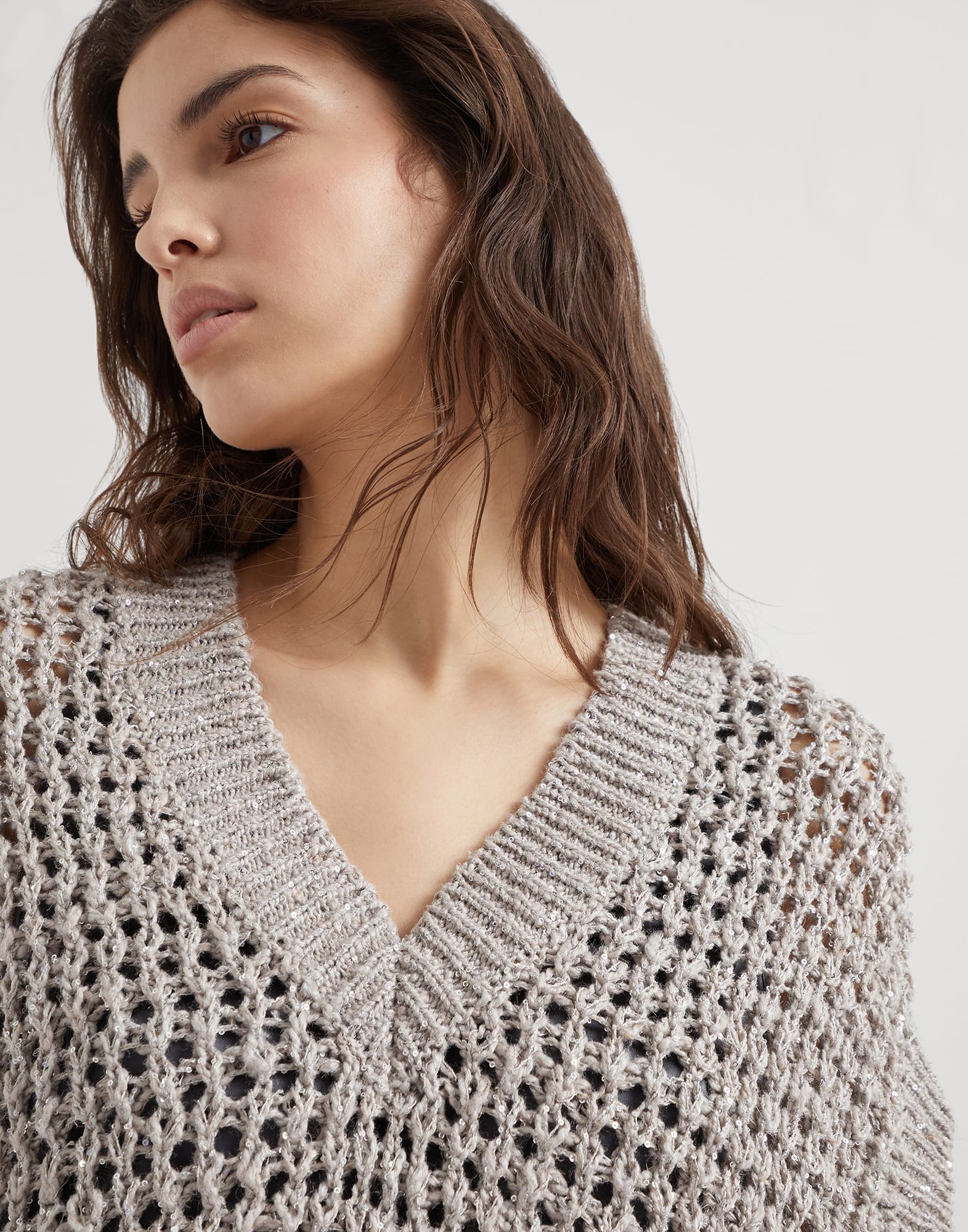 Silk and linen rustic dazzling net sweater - 3