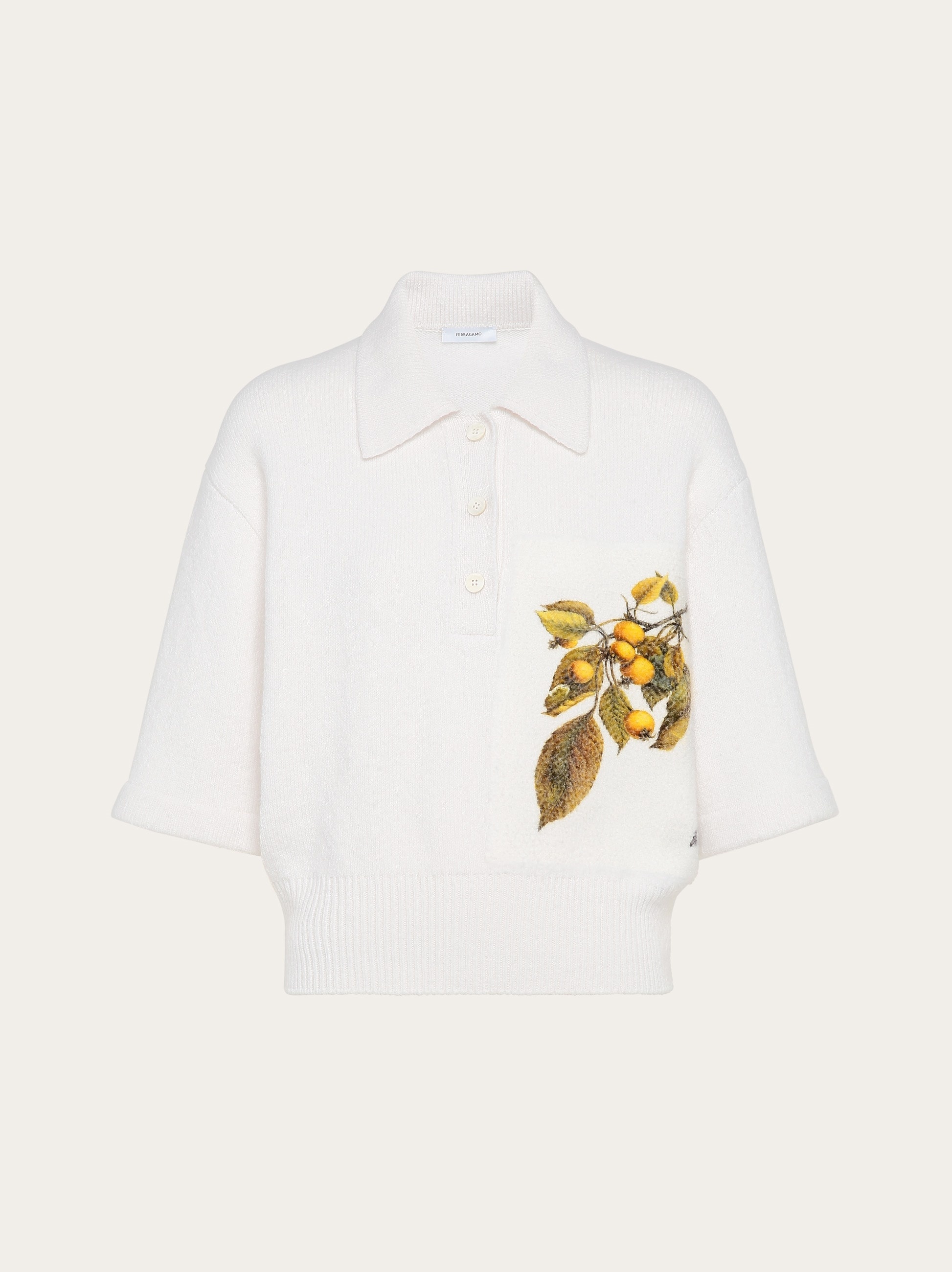 Cashmere polo with botanical motif - 1