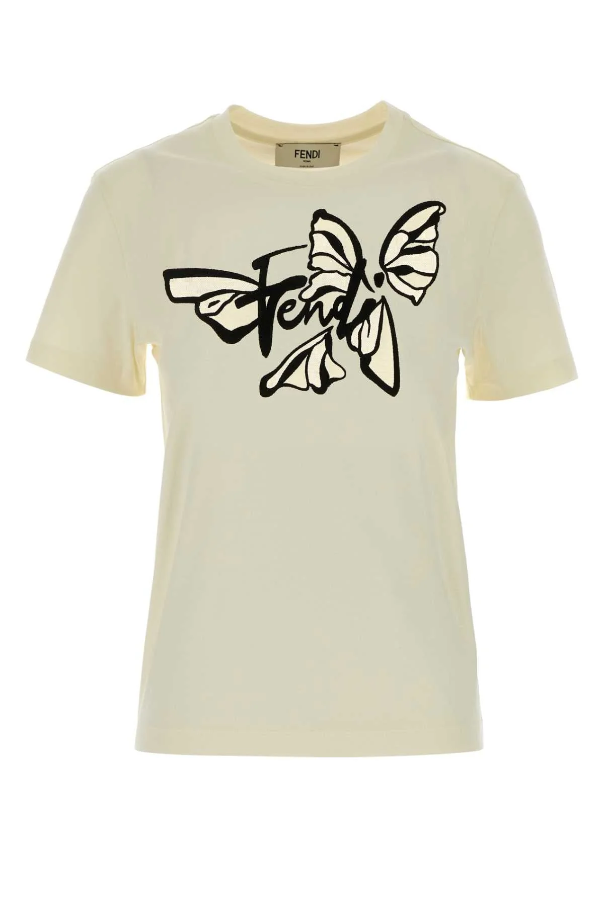 Fendi Women Ivory Cotton T-Shirt - 1