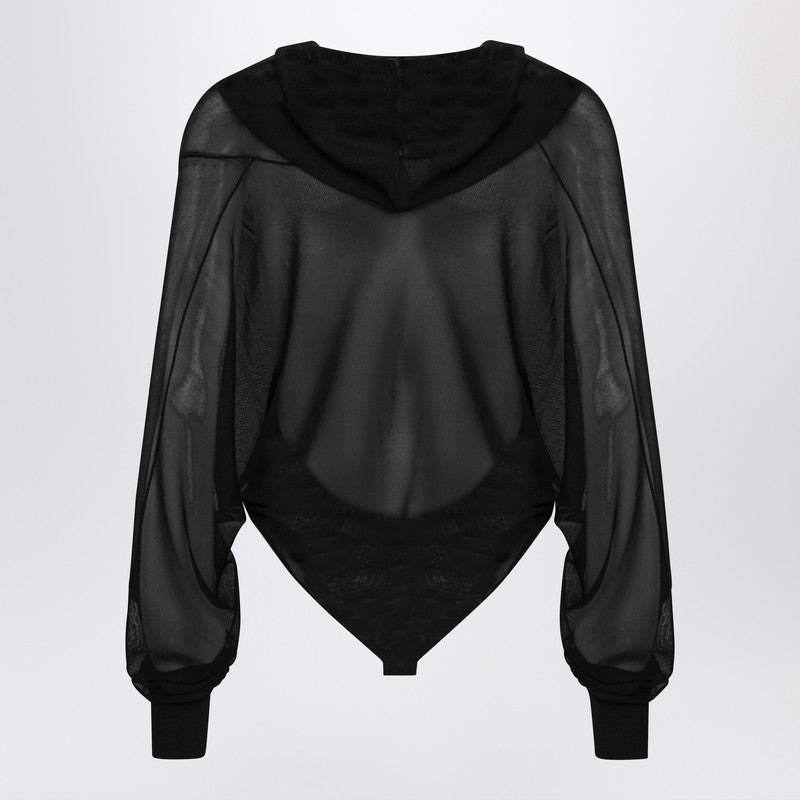 Alaia Hooded Black Bodysuit In Fine Knit Women - 2