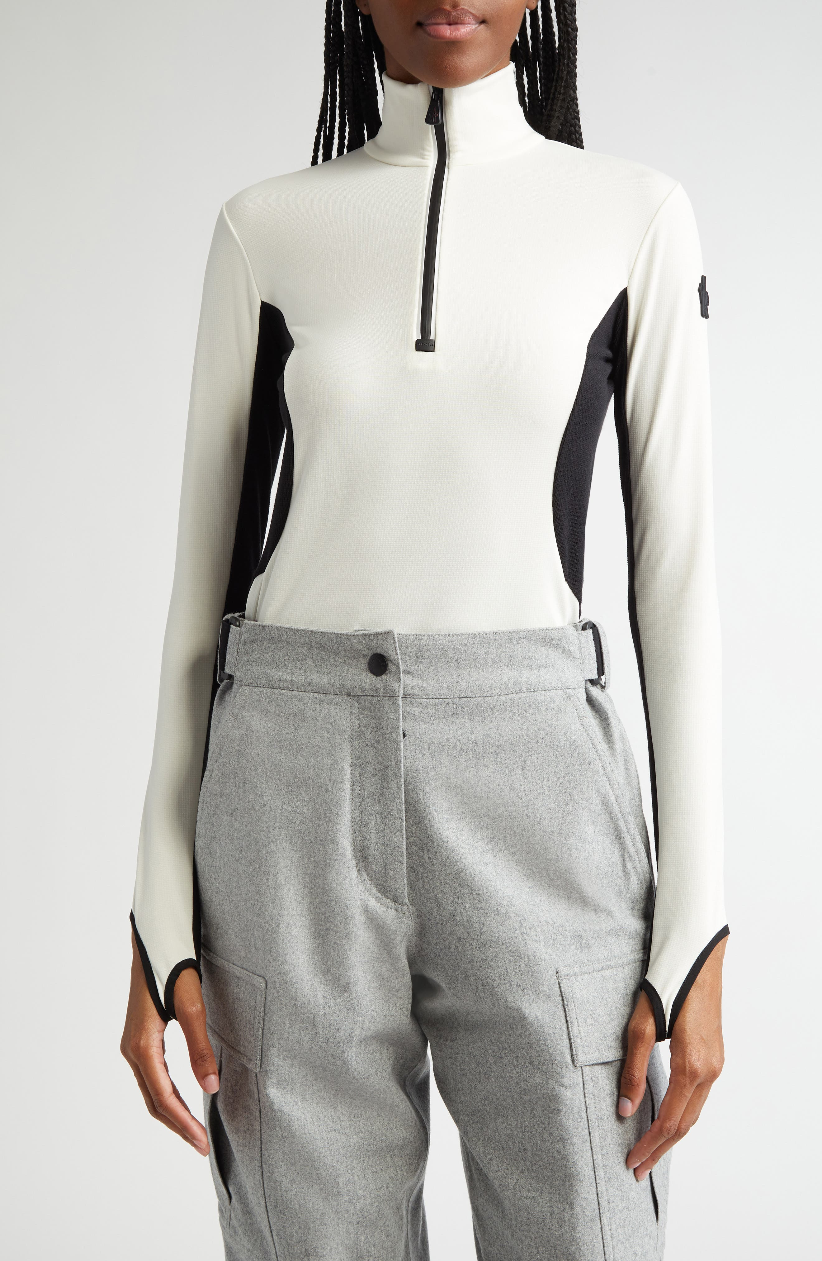 Moncler Grenoble Colorblock Long Sleeve Quarter Zip Ski Top in White at Nordstrom - 1