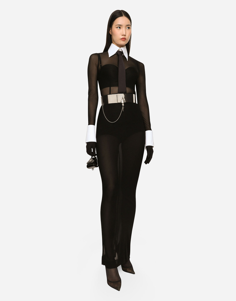 Short satin and marquisette corset 6