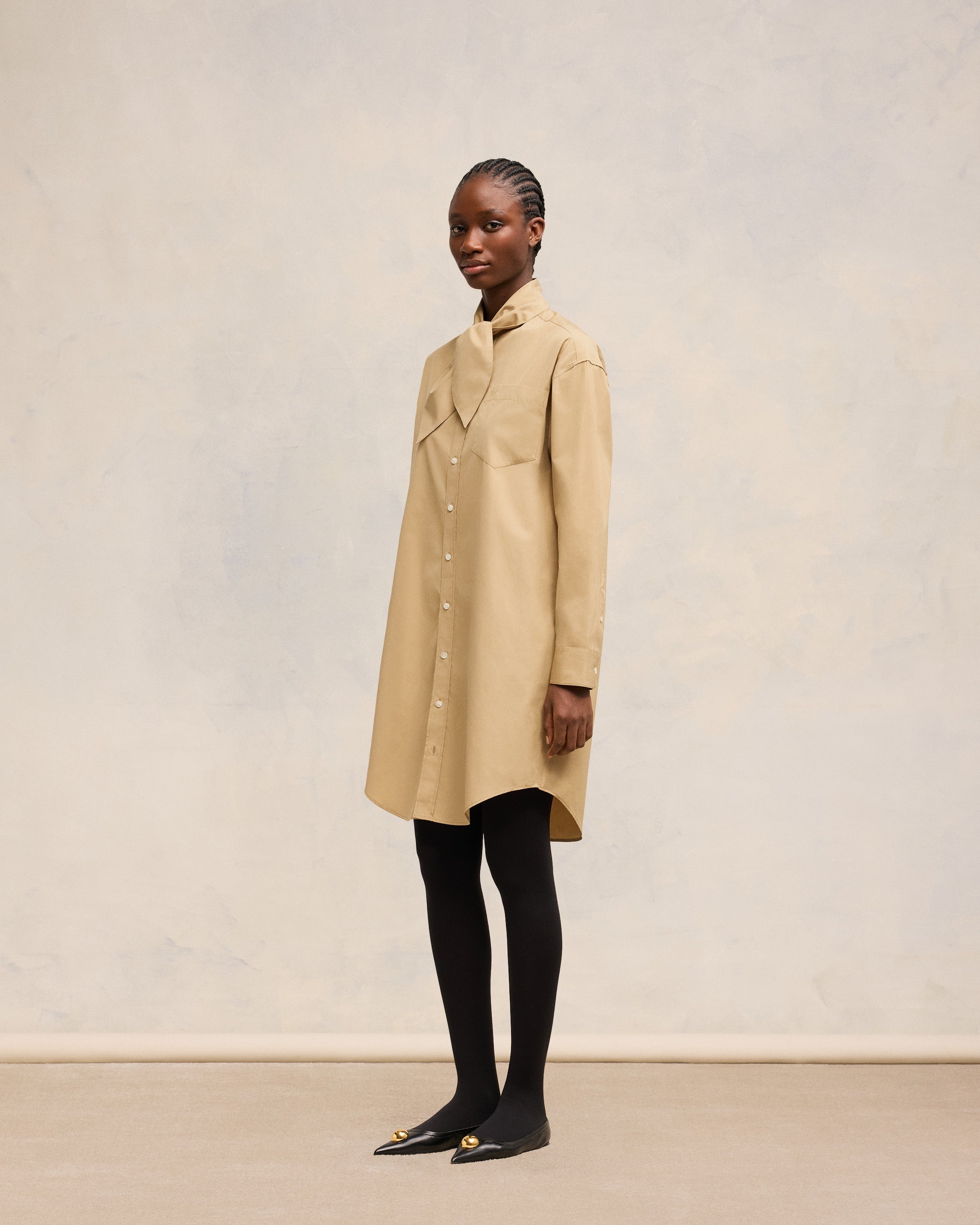 SCARF COLLAR SHIRT DRESS - 6