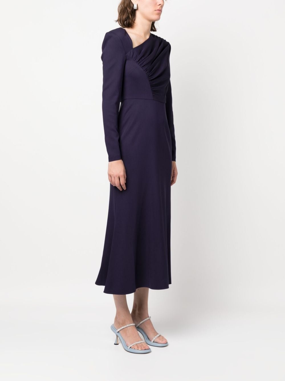 asymmetric long-sleeve midi dress - 3