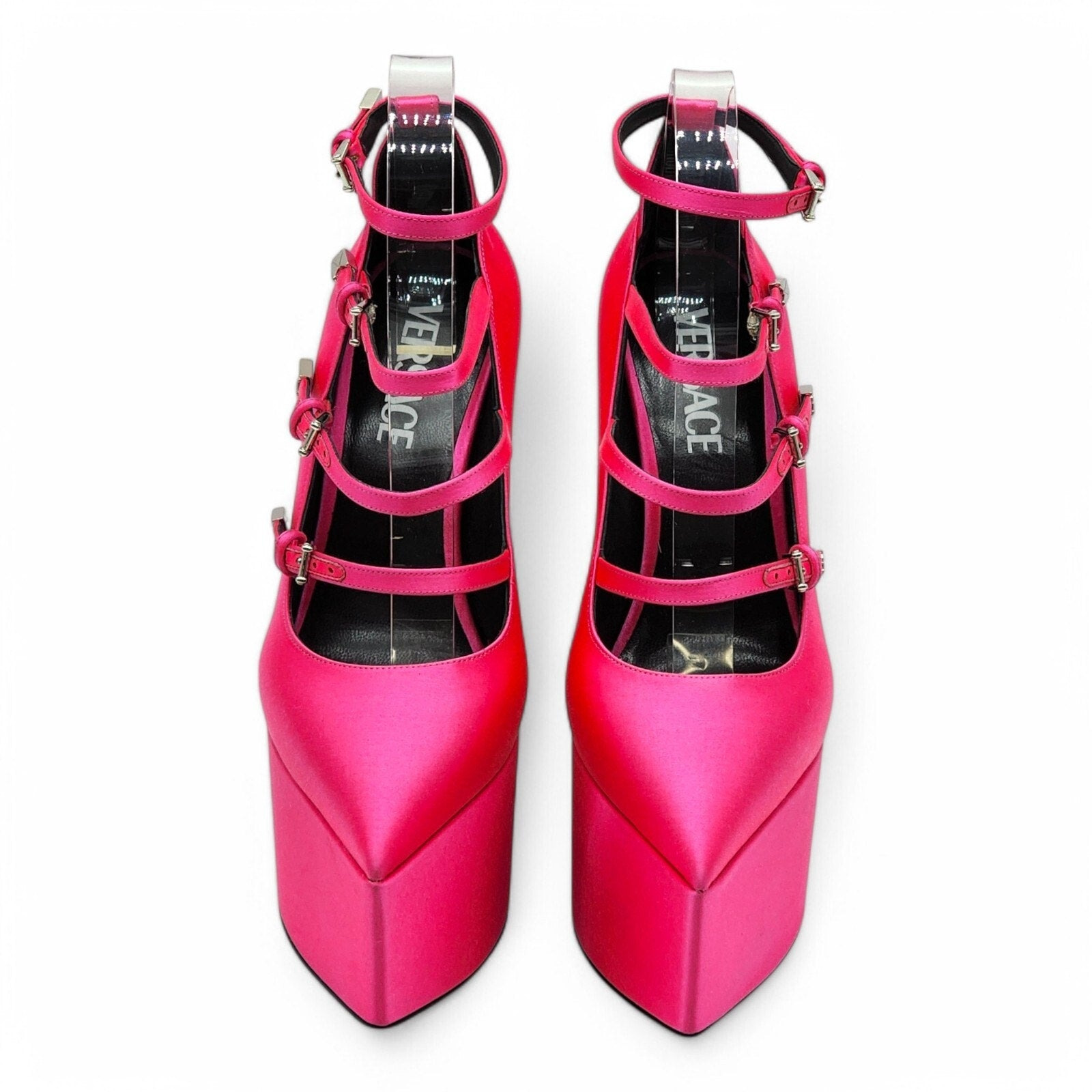 Versace Tempest Strappy Satin Platform Pumps in Pink EU 37.5 US 7 - 3