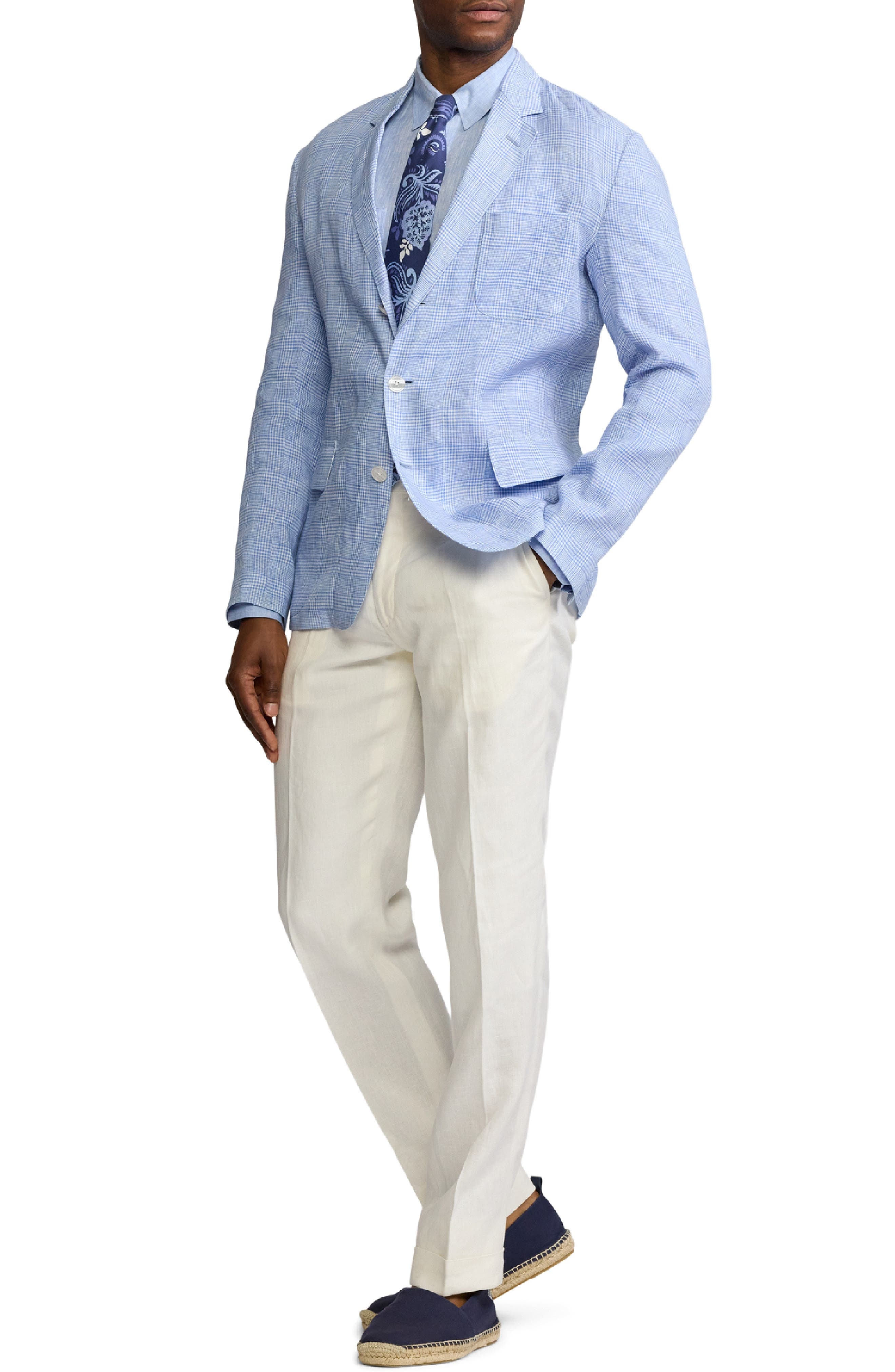Ralph Lauren Purple Label Glen Check Single Breasted Linen Sport Coat in Cornflower Blue/White at No - 6